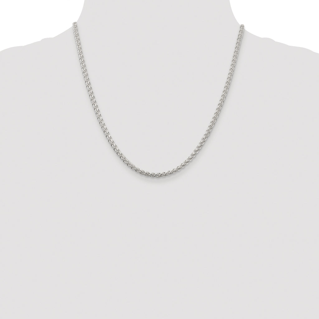 Sterling Silver Rhodium-plated 3mm Round Spiga Chain