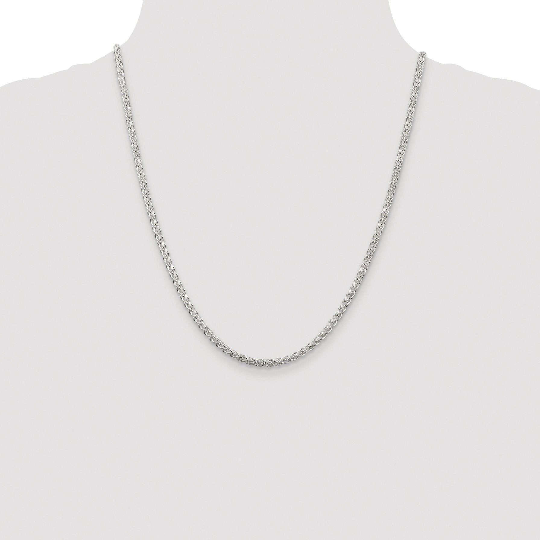 Sterling Silver Rhodium-plated 3mm Round Spiga Chain