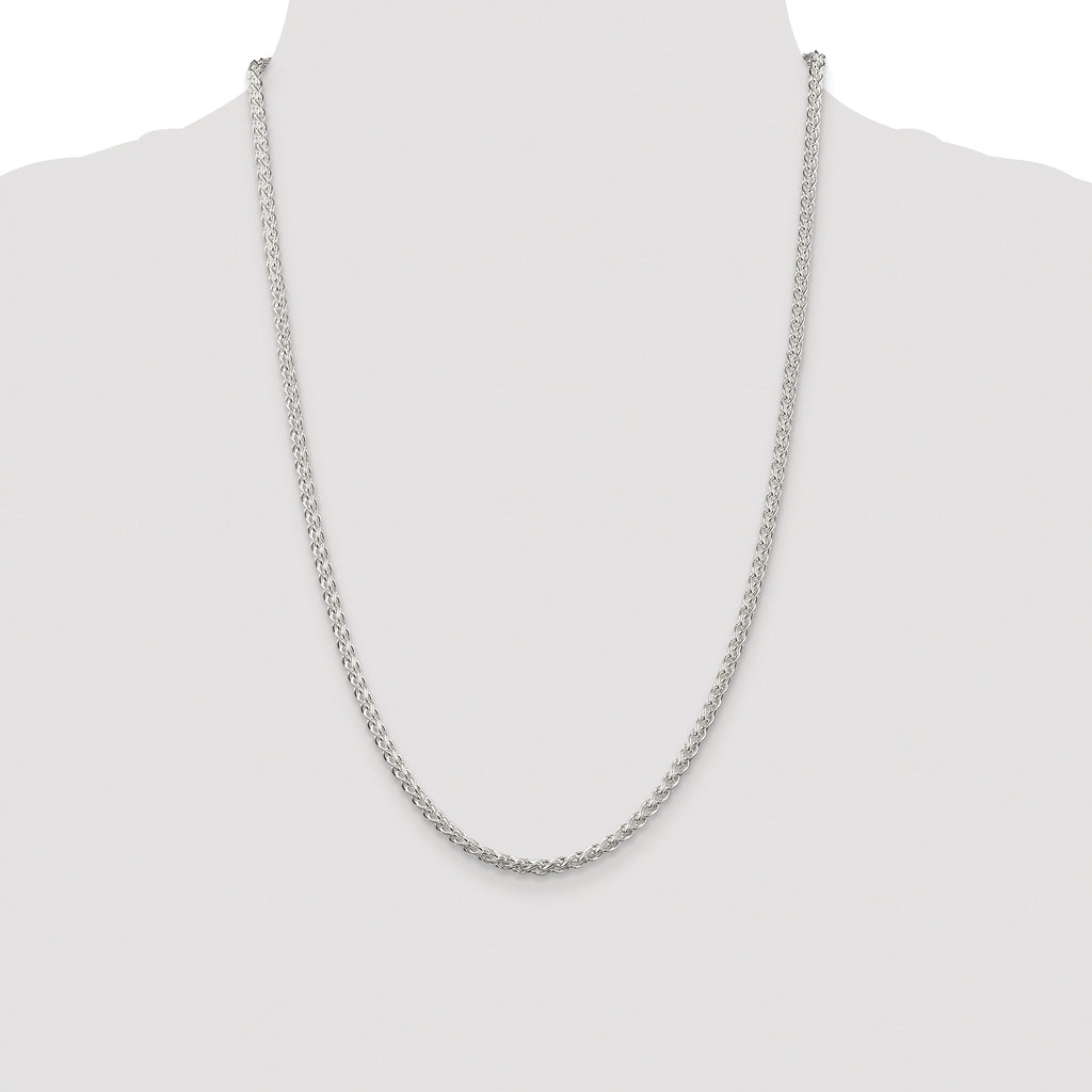 Sterling Silver Rhodium-plated 3mm Round Spiga Chain