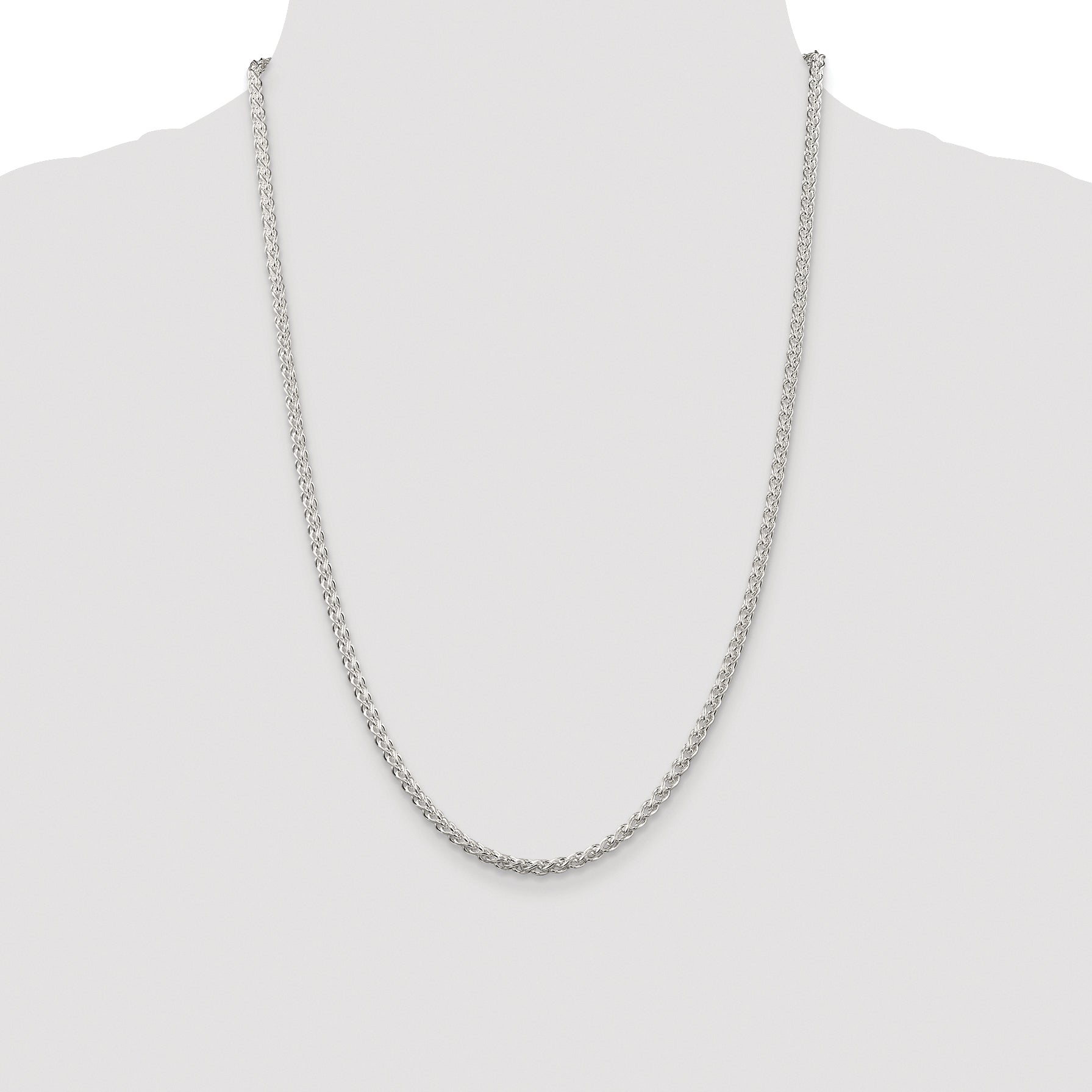 Sterling Silver Rhodium-plated 3mm Round Spiga Chain