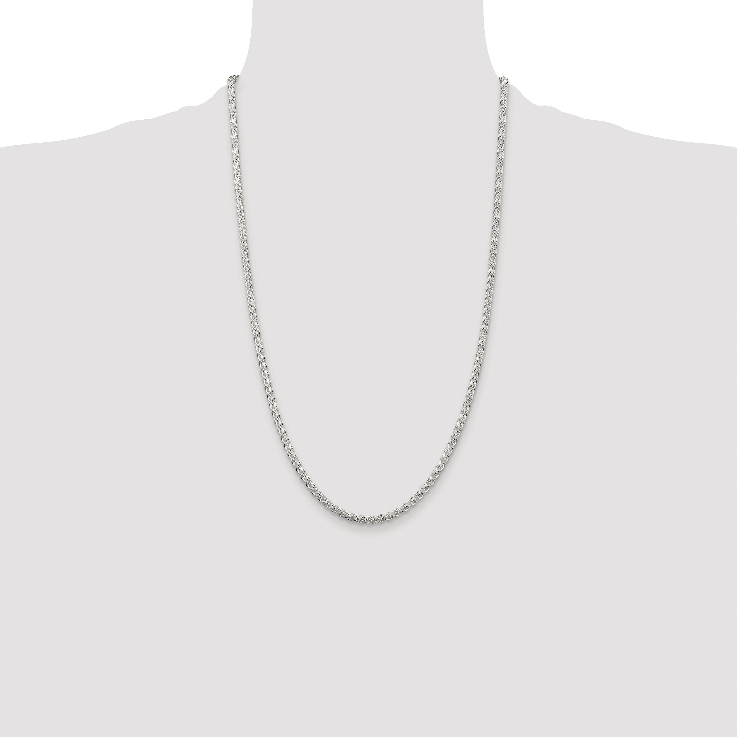 Sterling Silver Rhodium-plated 3mm Round Spiga Chain