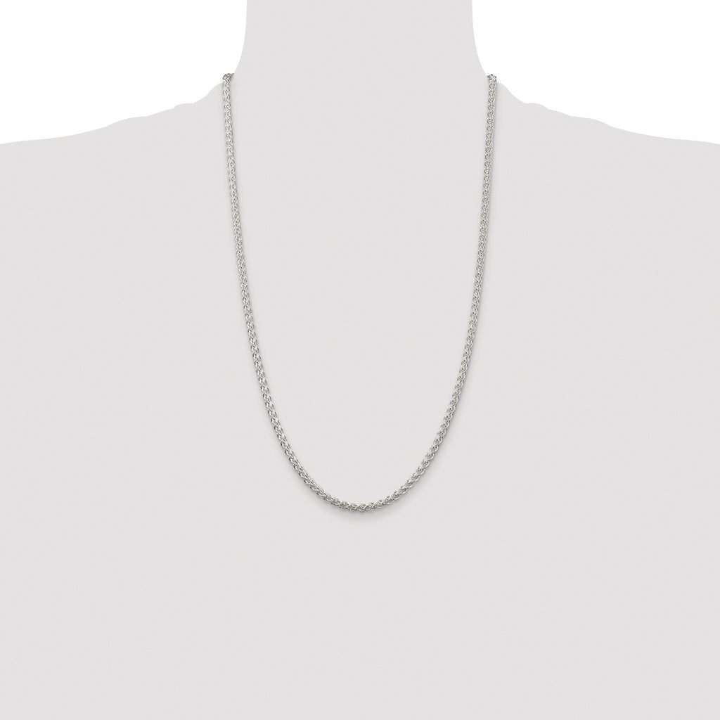Sterling Silver Rhodium-plated 3mm Round Spiga Chain