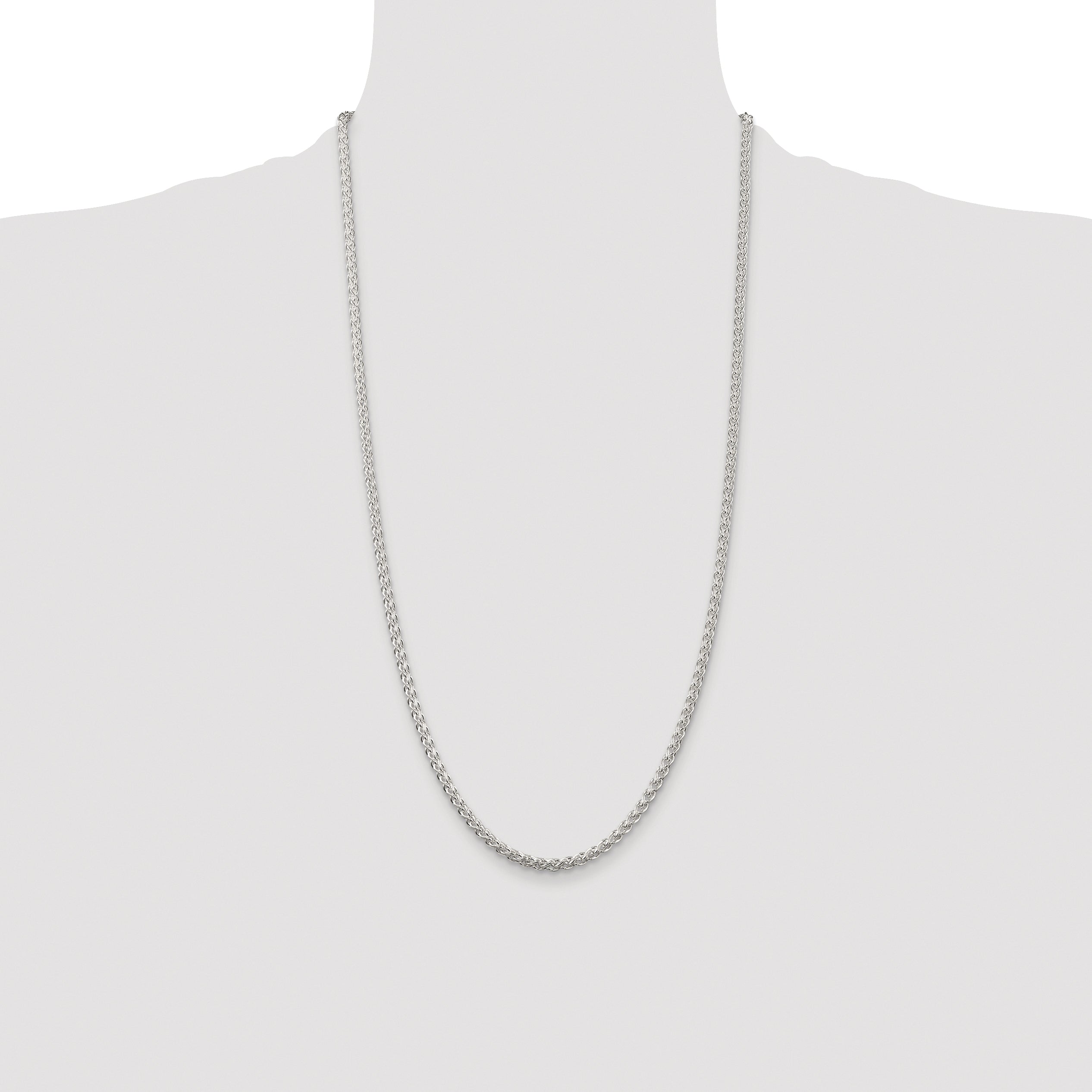 Sterling Silver Rhodium-plated 3mm Round Spiga Chain