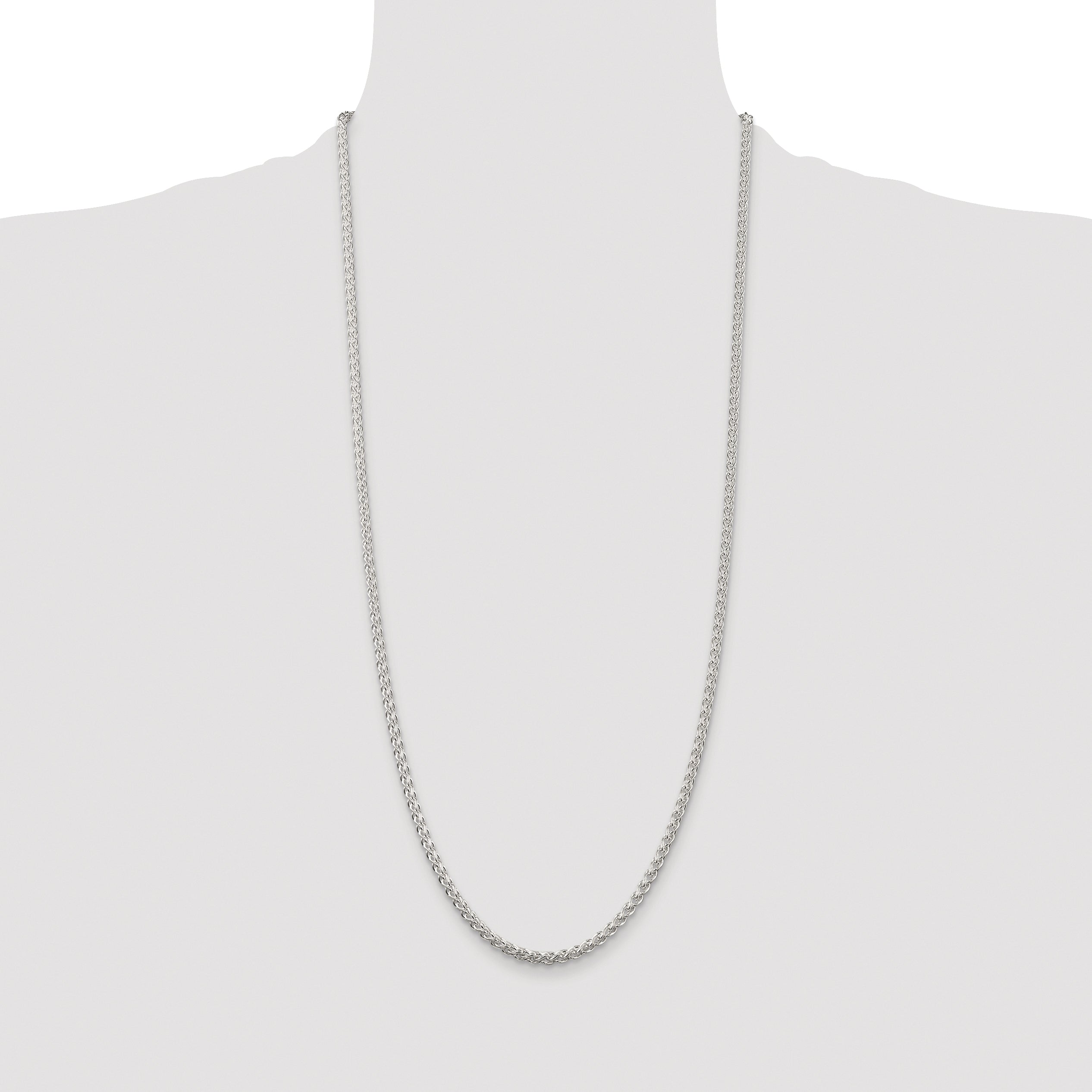 Sterling Silver Rhodium-plated 3mm Round Spiga Chain