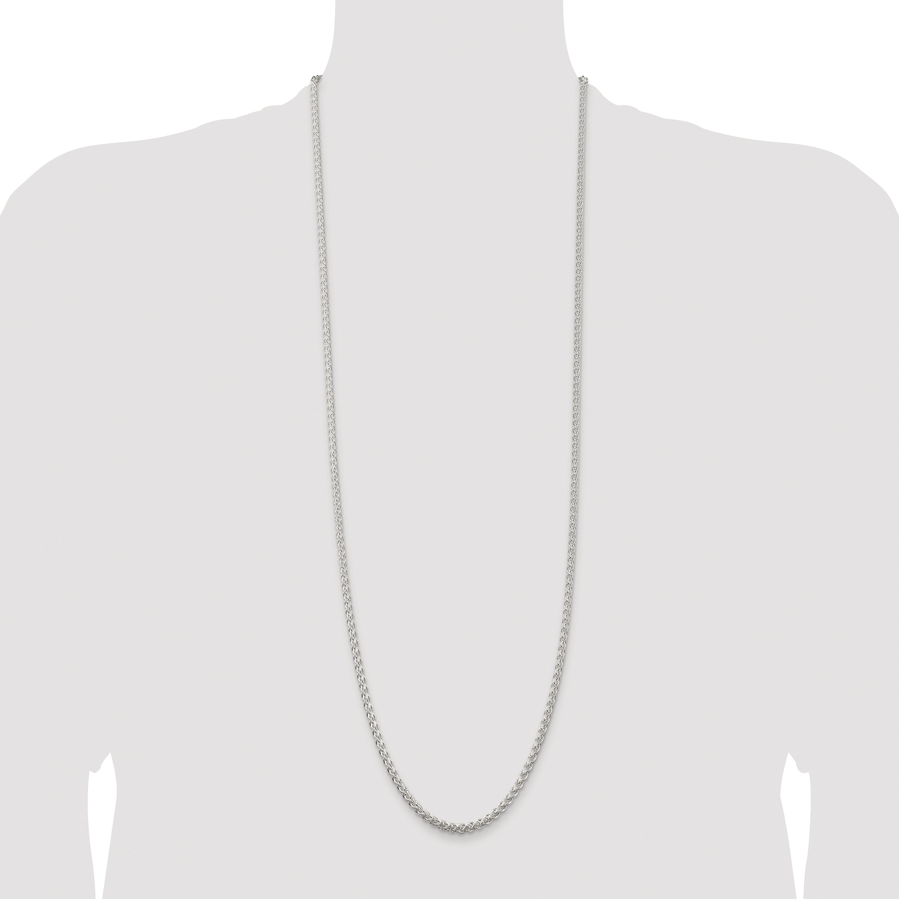 Sterling Silver Rhodium-plated 3mm Round Spiga Chain