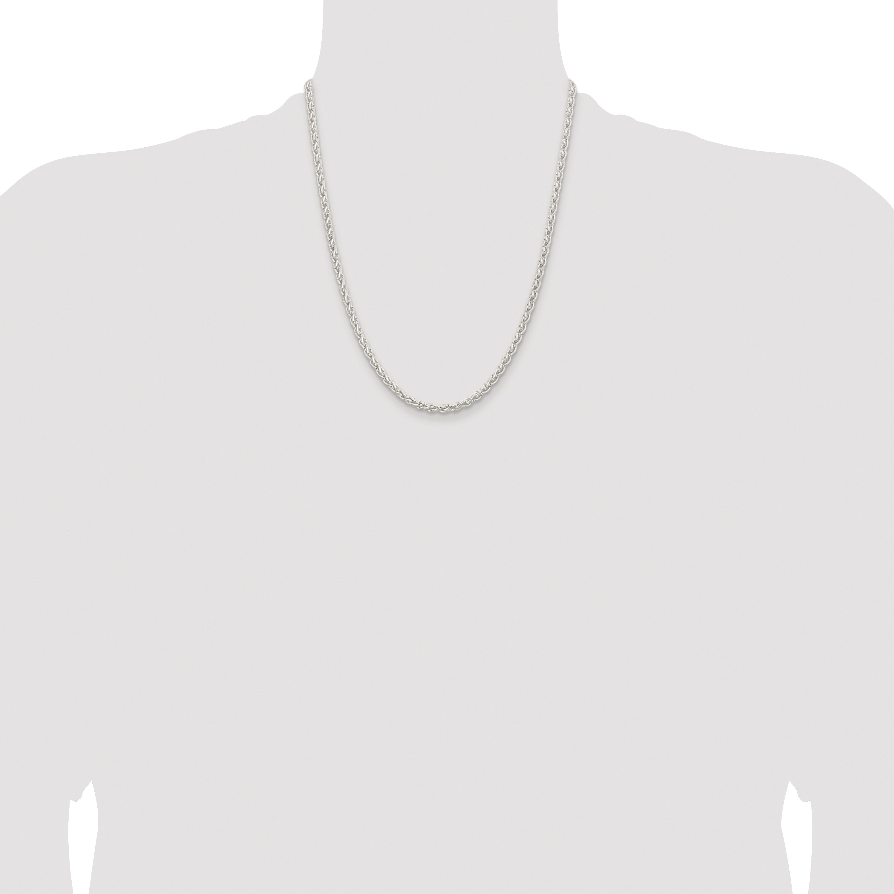 Sterling Silver Rhodium-plated 3.7mm Round Spiga Chain