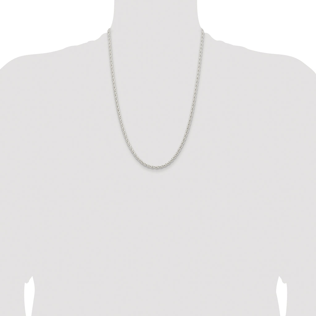 Sterling Silver Rhodium-plated 3.7mm Round Spiga Chain