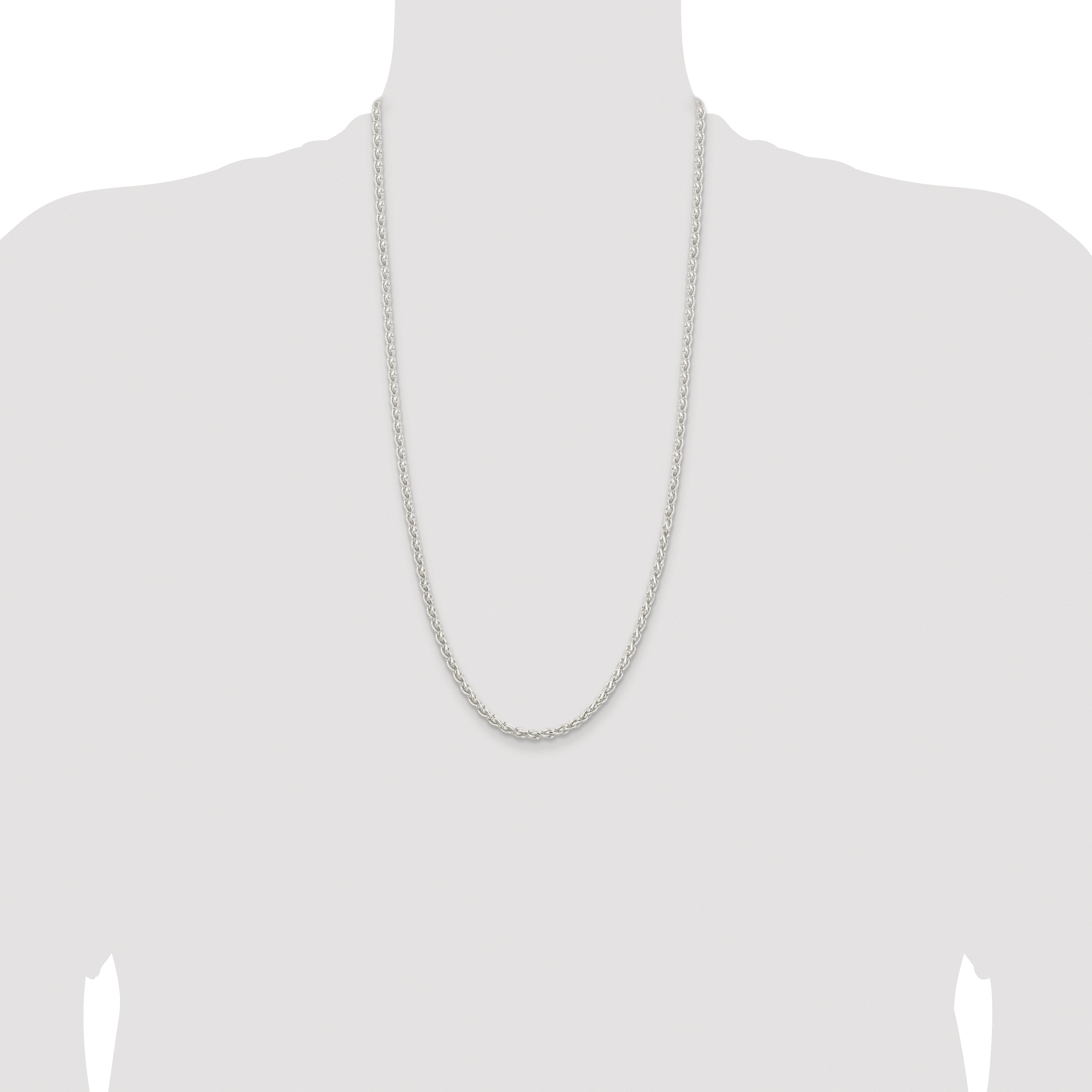 Sterling Silver Rhodium-plated 3.7mm Round Spiga Chain