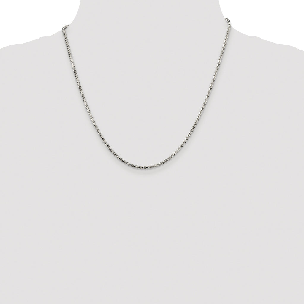 Sterling Silver Rhodium-plated 2.15mm Diamond-cut Round Spiga Chain