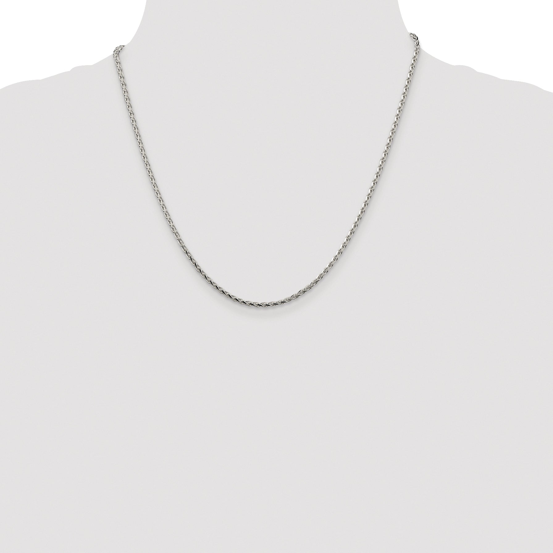 Sterling Silver Rhodium-plated 2.15mm Diamond-cut Round Spiga Chain