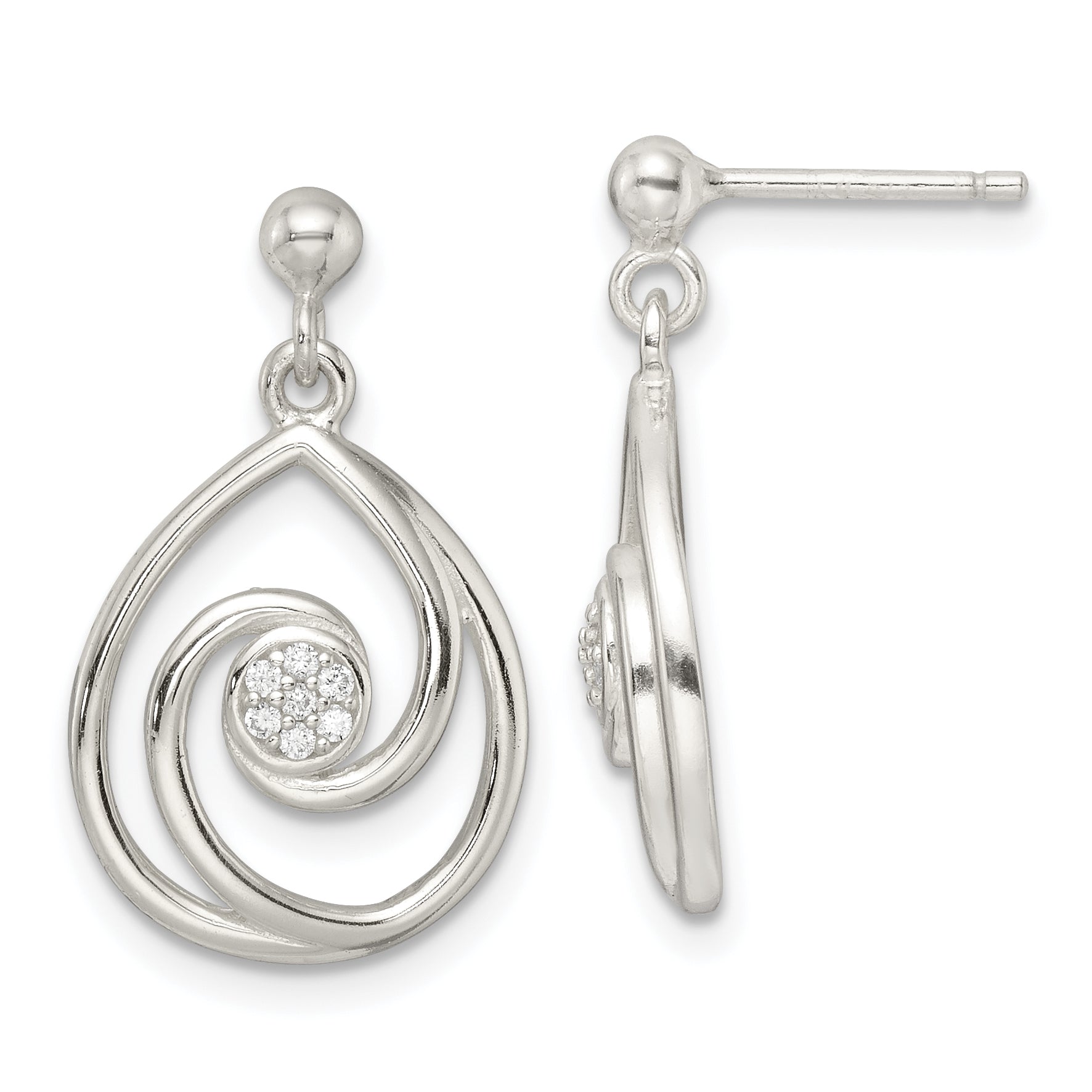 Sterling Silver CZ in Teardrop Pendant and Earrings Set