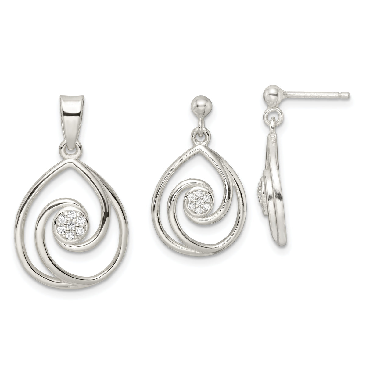 Sterling Silver CZ in Teardrop Pendant and Earrings Set