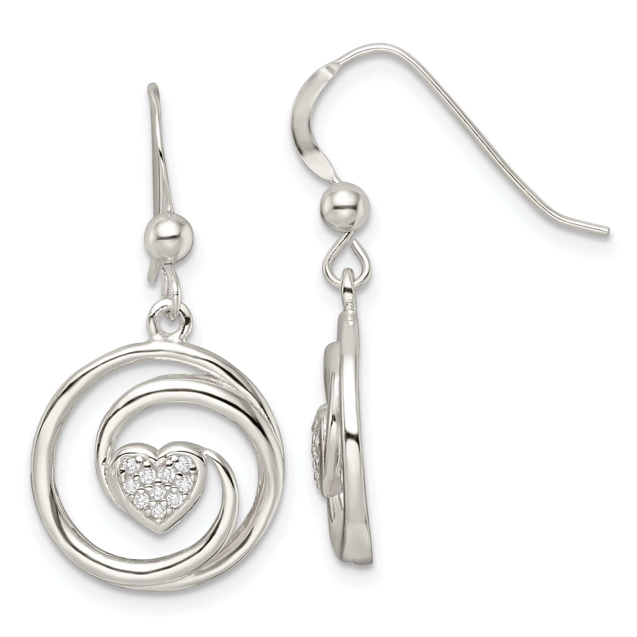 Sterling Silver CZ Heart in Circle Pendant and Earrings Set Secondary image