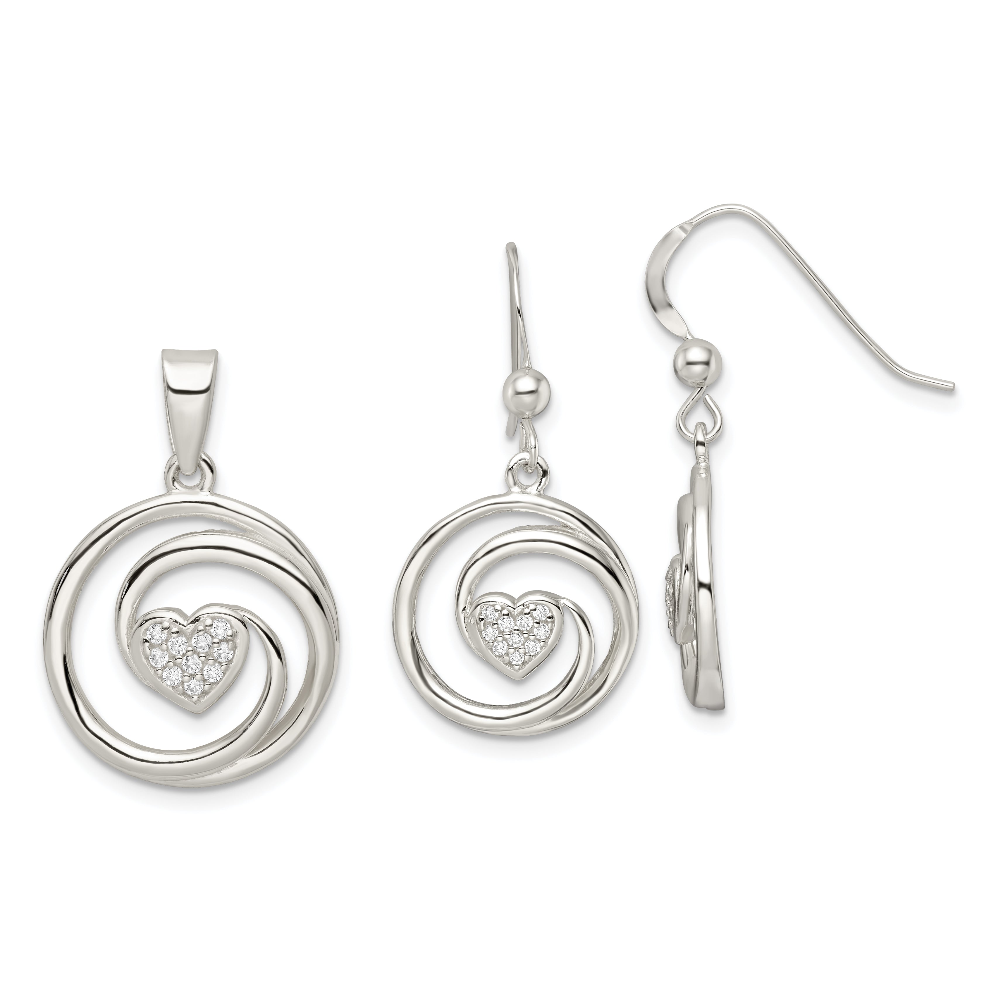 Sterling Silver CZ Heart in Circle Pendant and Earrings Set Main image