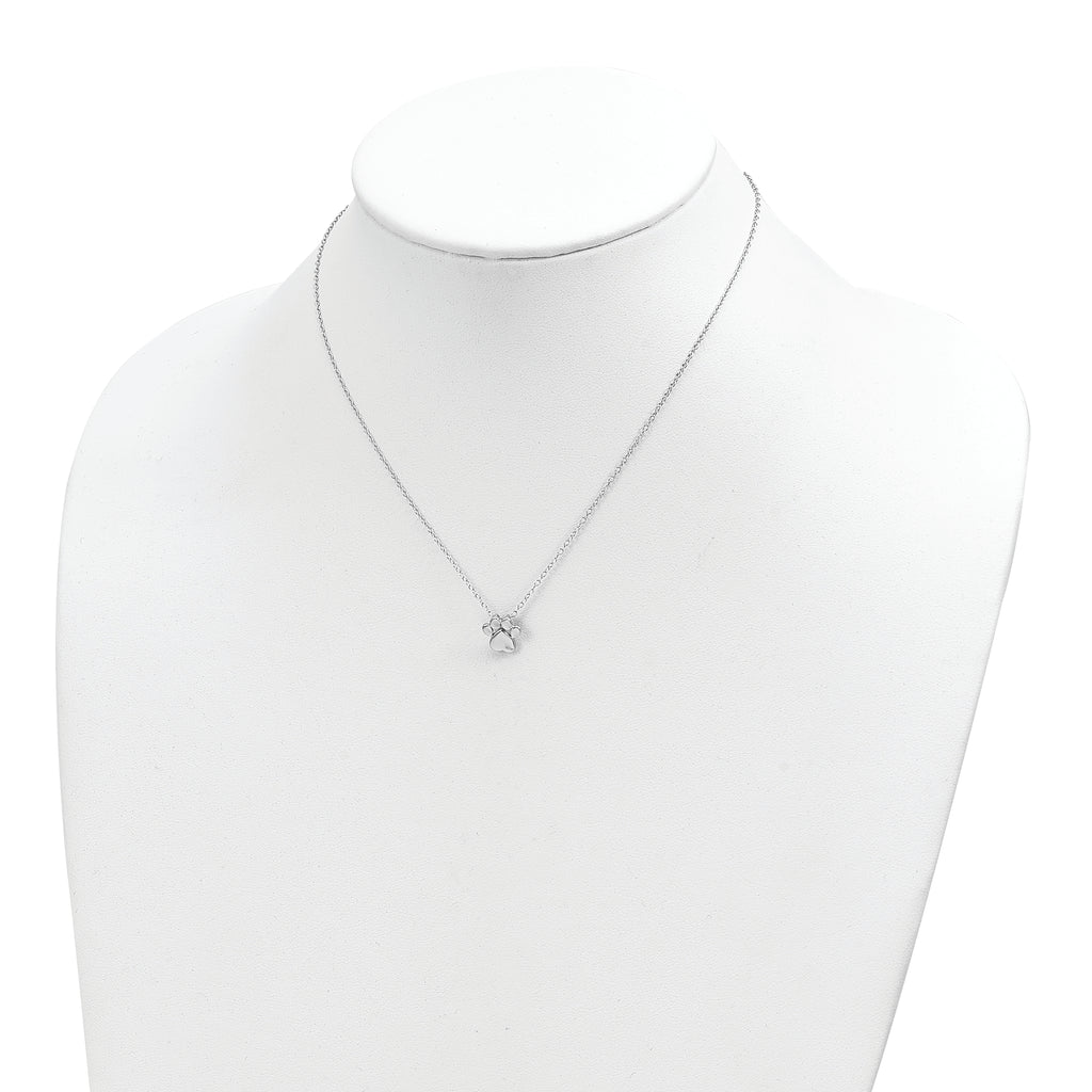 Sterling Silver RH-plated Paw Print w/2 in ext. Post Earring Necklace Set