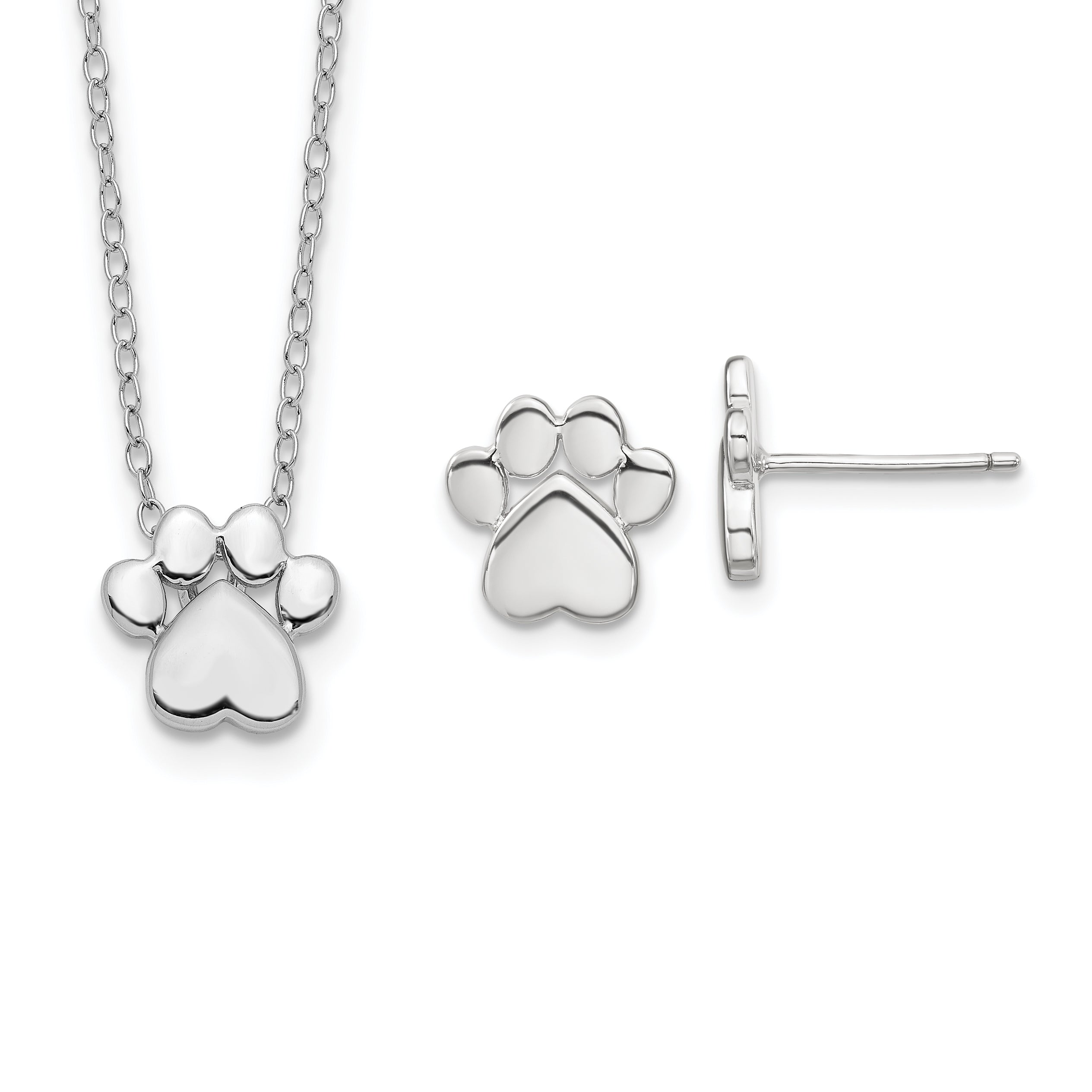 Sterling Silver RH-plated Paw Print w/2 in ext. Post Earring Necklace Set Main image