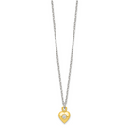 Sterling Silver & Gold-tone Polished CZ Heart Children's 14in Necklace and Post Earrings Set