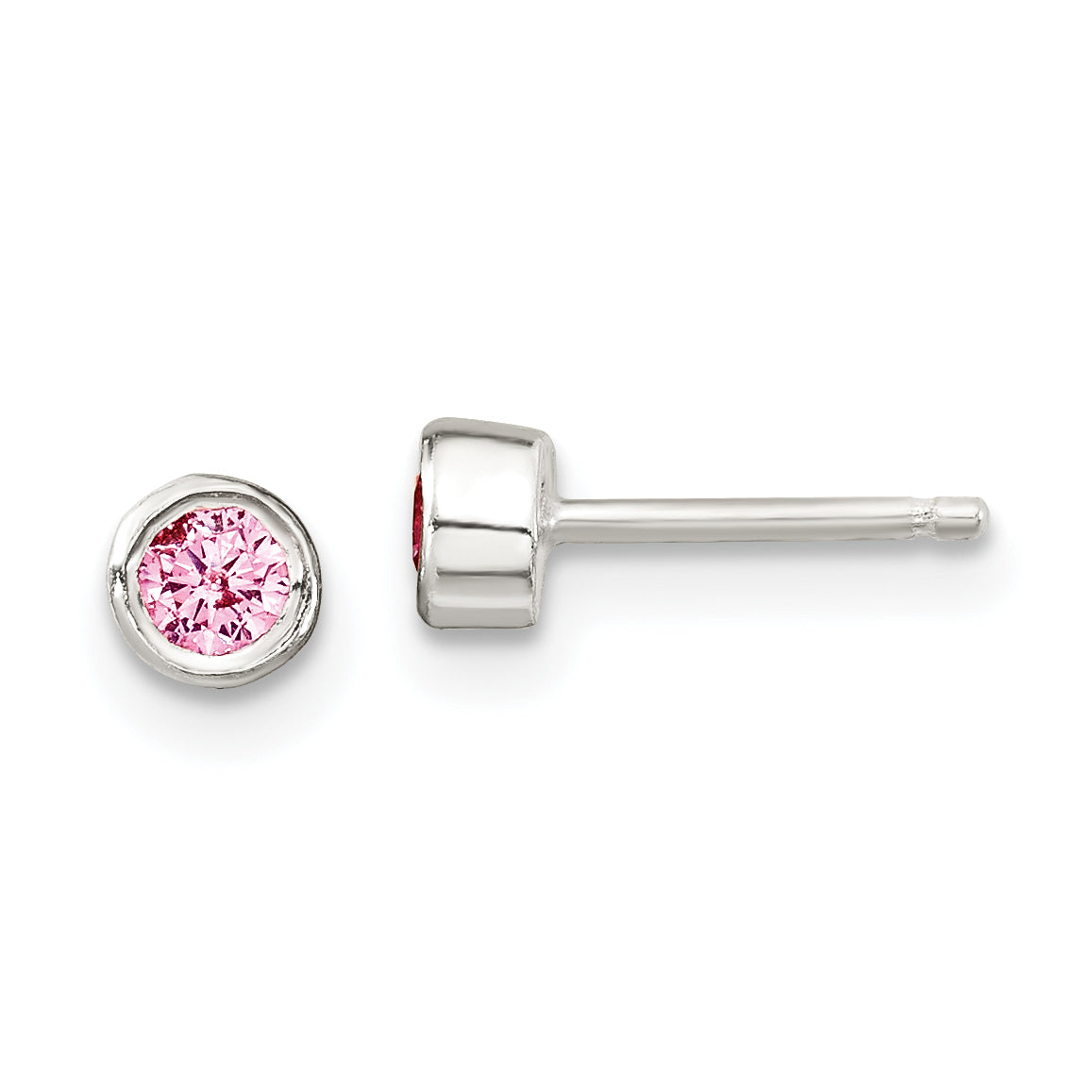 Sterling Silver Polished Pink Bezel Set CZ Children's 14in Necklace and Stud Earrings Set Secondary image