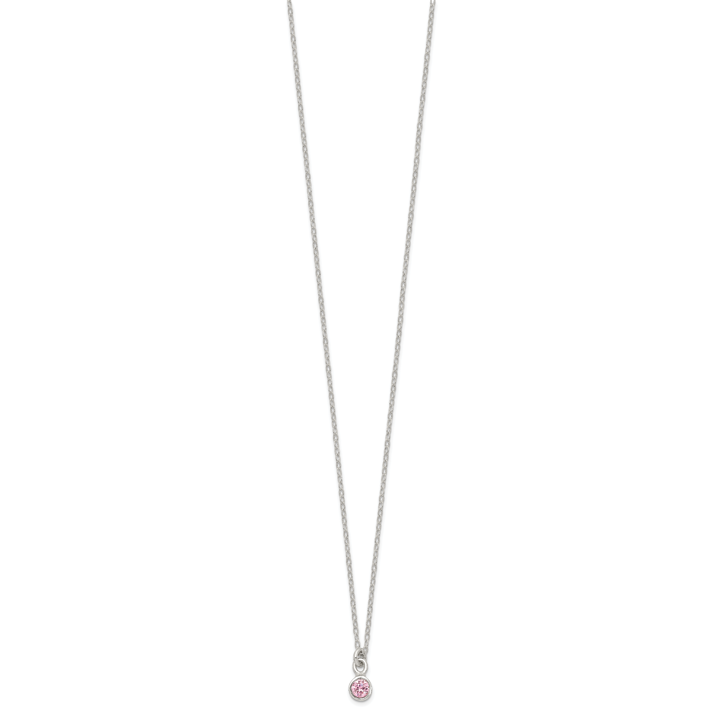 Sterling Silver Polished Pink Bezel Set CZ Children's 14in Necklace and Stud Earrings Set