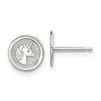 Sterling Silver Polished & Textured Unicorn Children's 14in Necklace and Post Earrings Set