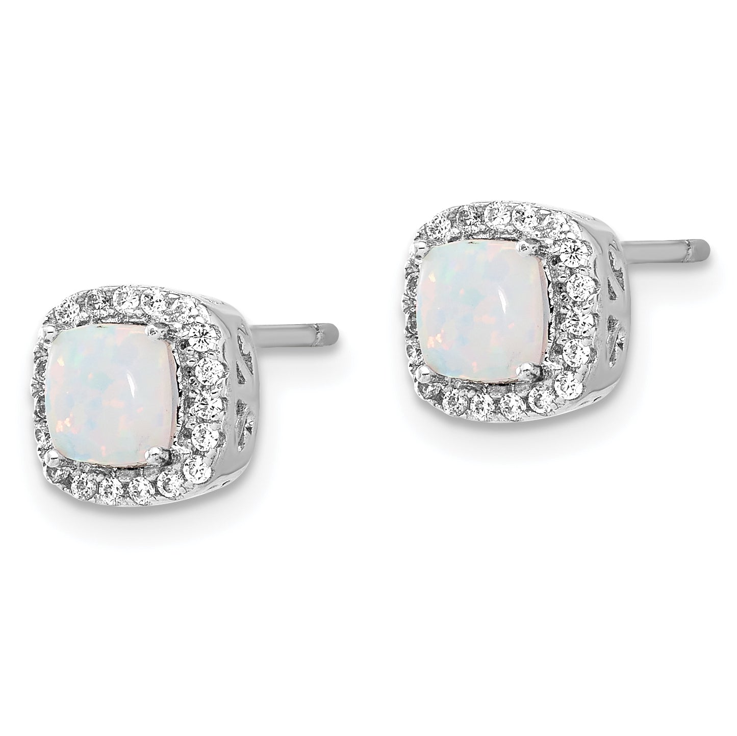 Sterling Silver Rh-plated CZ and Created Opal Halo Pendant and Earring Set Secondary image