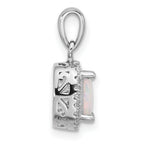 Sterling Silver Rh-plated CZ and Created Opal Halo Pendant and Earring Set