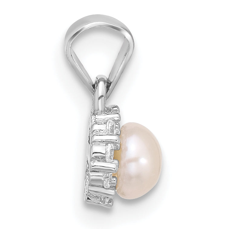 Sterling Silver Rh-plated 4-4.5mm FWC Pearl and CZ Earrings and Pendant Set Secondary image