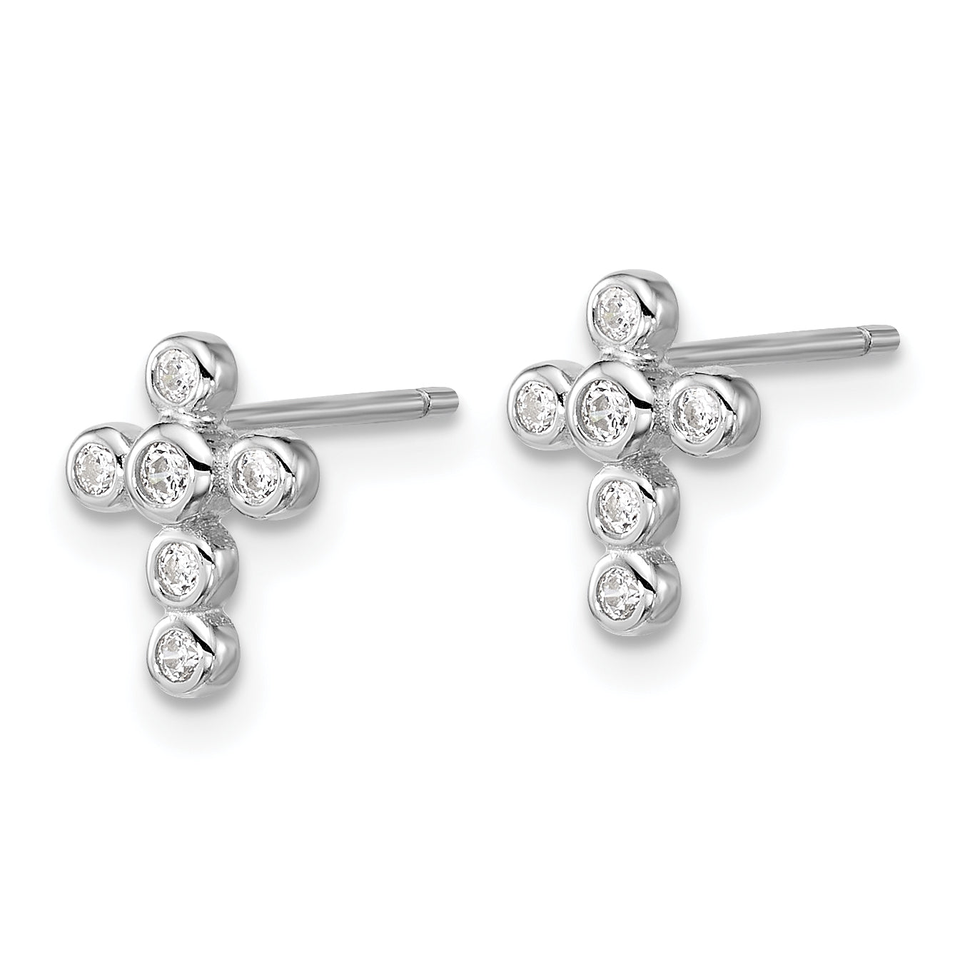 Sterling Silver Rhodium-plated Polished CZ Cross Post Earrings and Pendant Set Secondary image