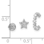 Sterling Silver Rhodium-plated Polished CZ Star/Circle/Ear Cuff Set of 3 Single Earrings Set
