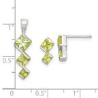 Sterling Silver Polished Square Yellow CZ Pendant and Post Earring Set