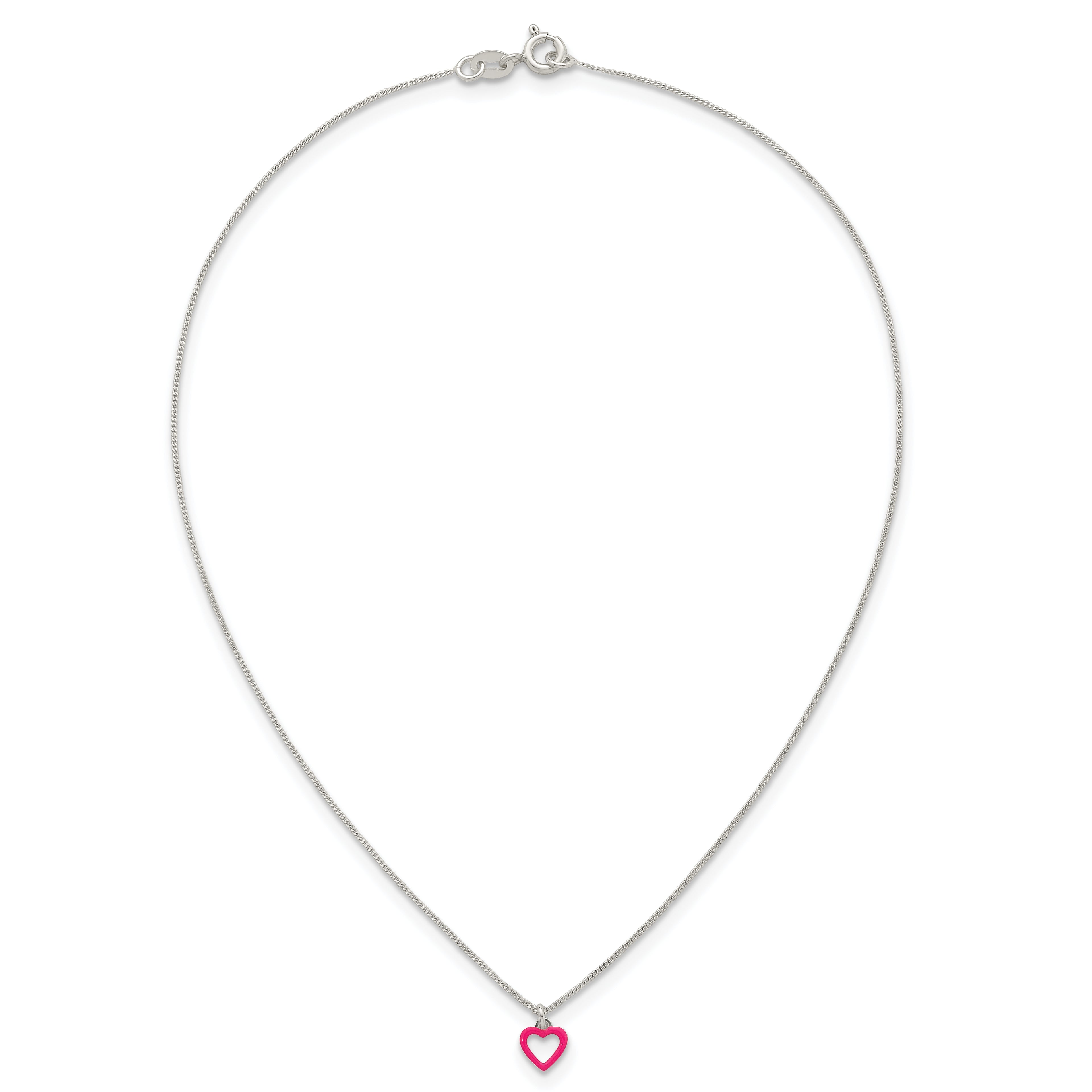 Sterling Silver Polished Pink Enamel Open Heart Childrens 14 inch Necklace and Post Earrings Set