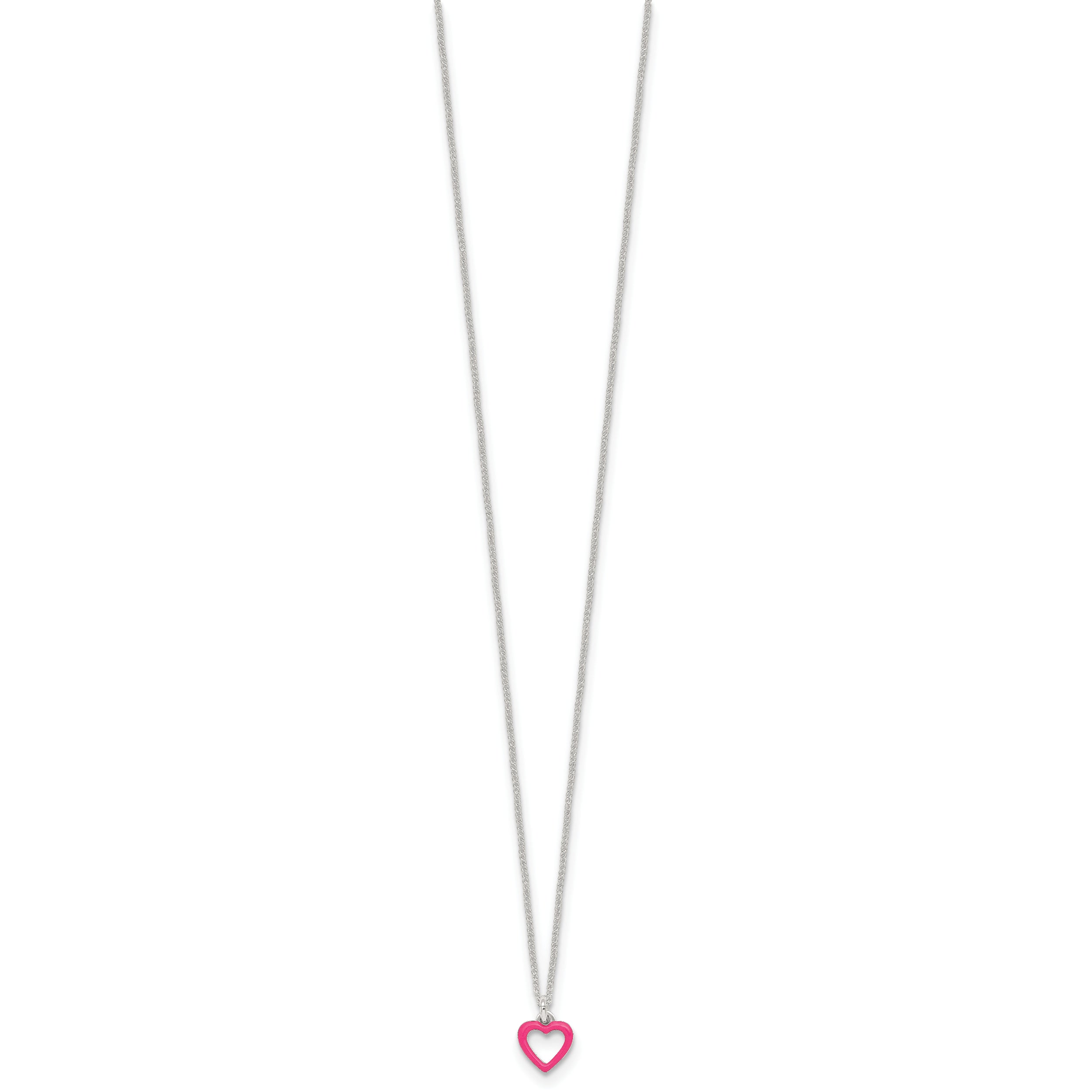Sterling Silver Polished Pink Enamel Open Heart Childrens 14 inch Necklace and Post Earrings Set