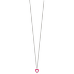 Sterling Silver Polished Pink Enamel Open Heart Childrens 14 inch Necklace and Post Earrings Set
