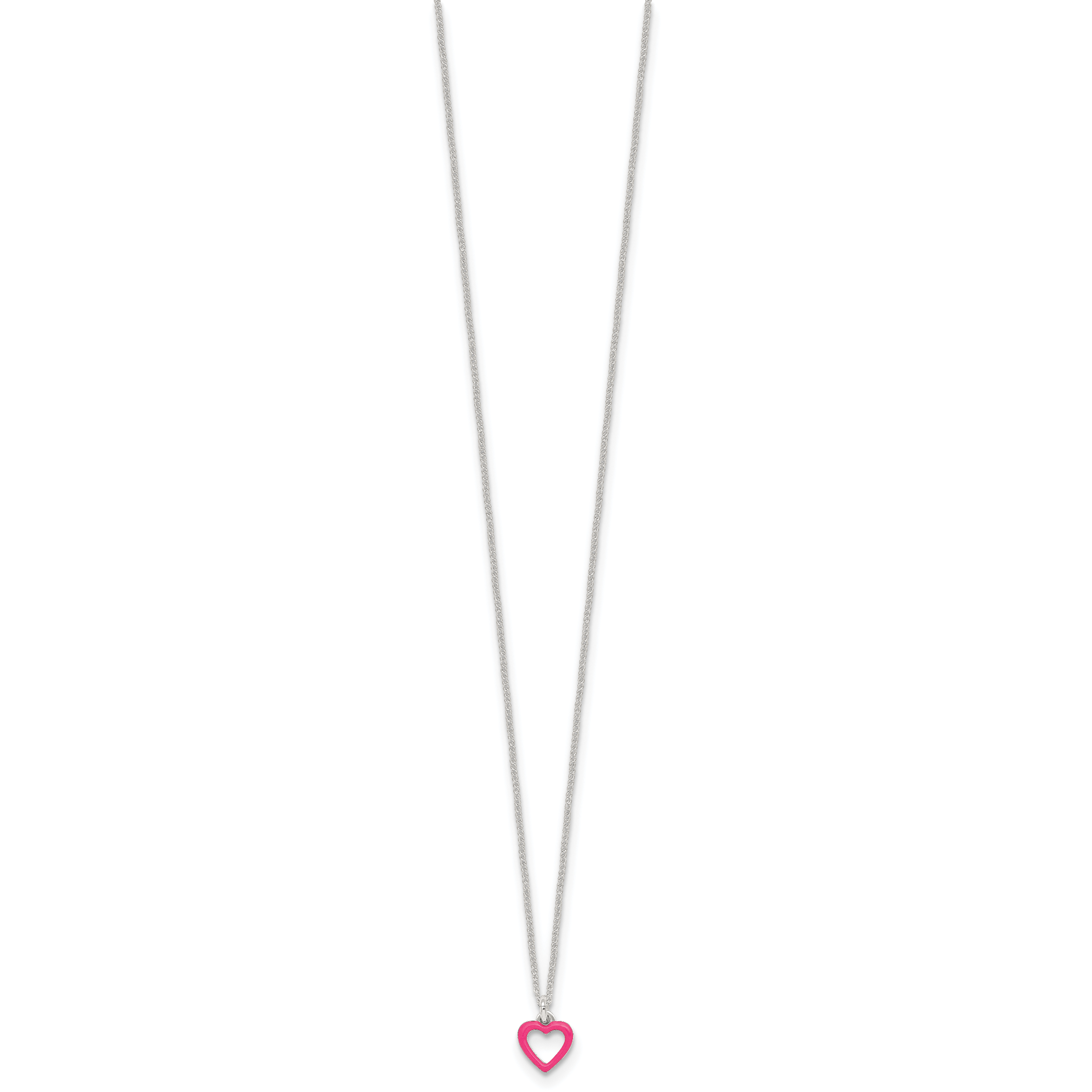 Sterling Silver Polished Pink Enamel Open Heart Childrens 14 inch Necklace and Post Earrings Set