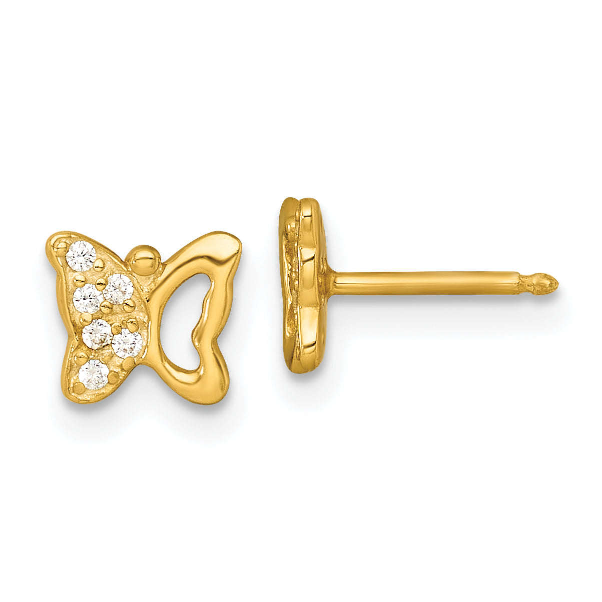 Sterling Silver Gold-tone White CZ Butterfly Childrens 14 inch Necklace and Post Earrings Set