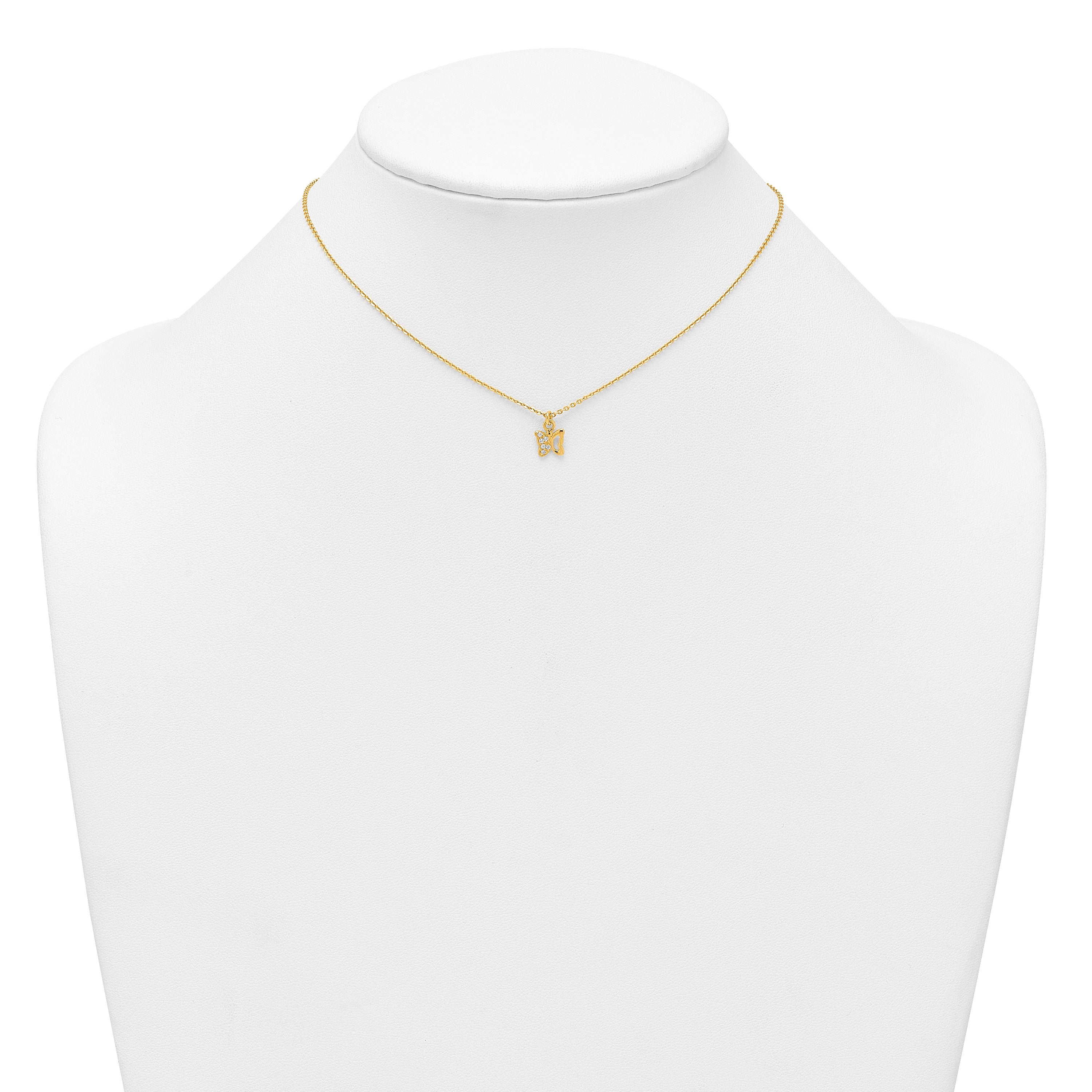 Sterling Silver Gold-tone White CZ Butterfly Childrens 14 inch Necklace and Post Earrings Set