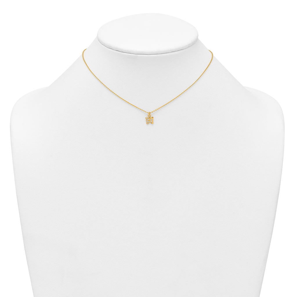 Sterling Silver Gold-tone White CZ Butterfly Childrens 14 inch Necklace and Post Earrings Set