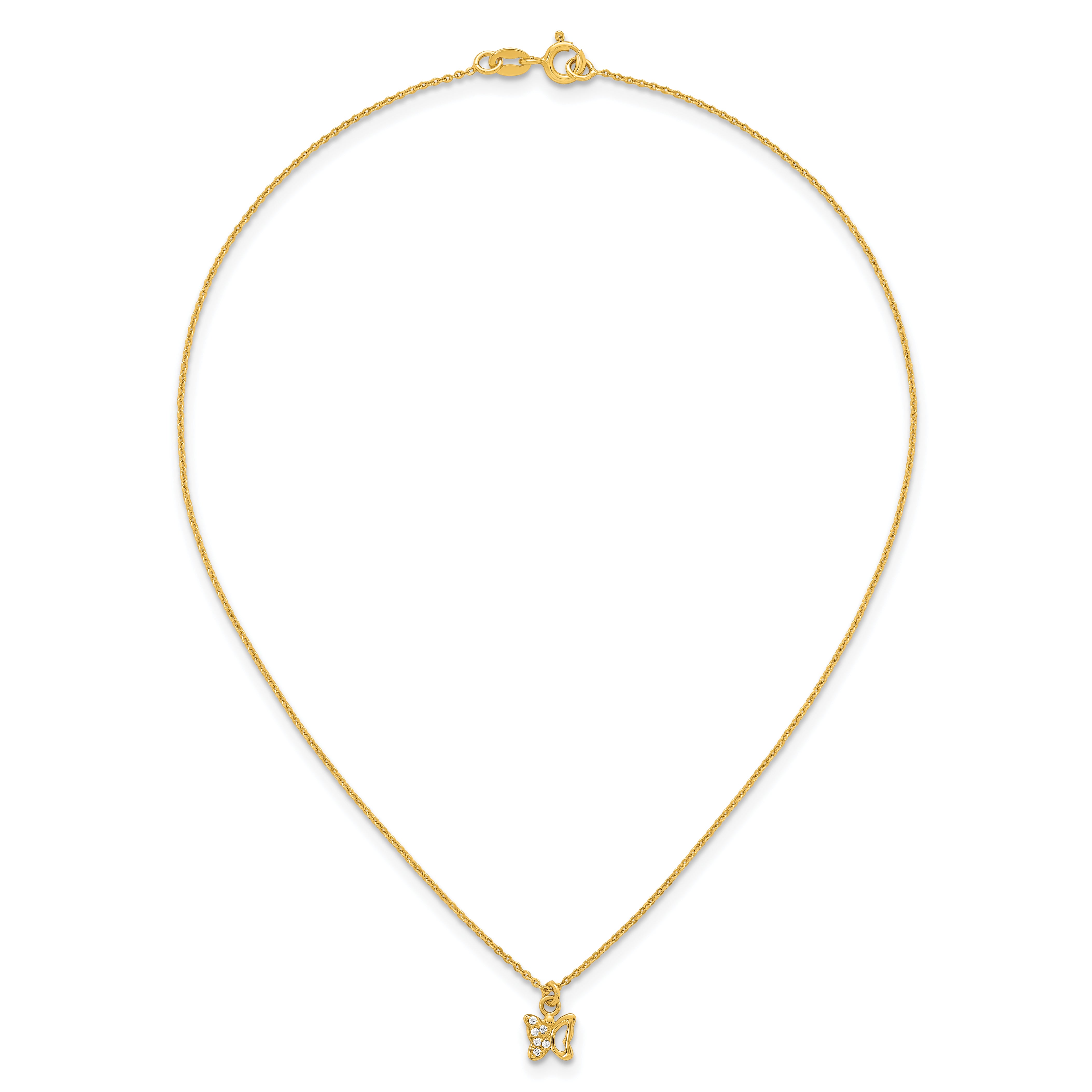 Sterling Silver Gold-tone White CZ Butterfly Childrens 14 inch Necklace and Post Earrings Set