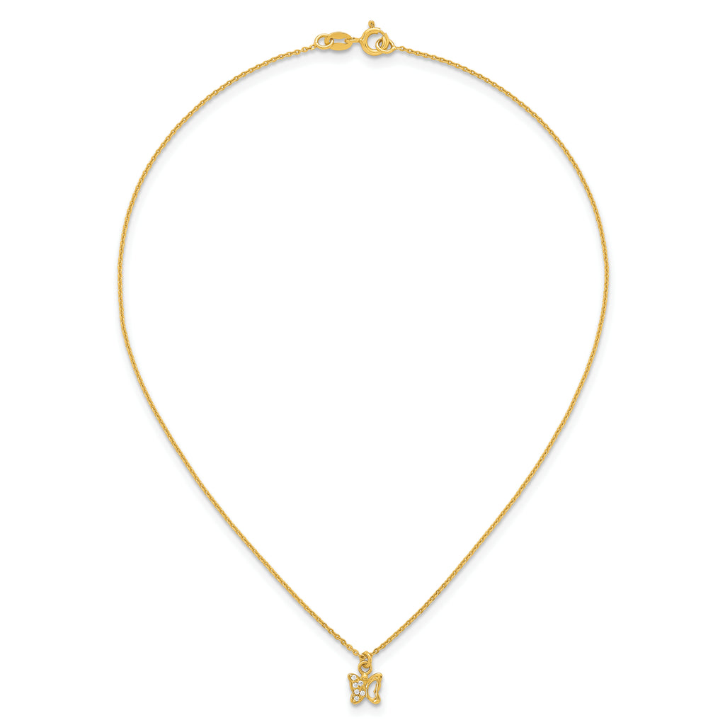 Sterling Silver Gold-tone White CZ Butterfly Childrens 14 inch Necklace and Post Earrings Set