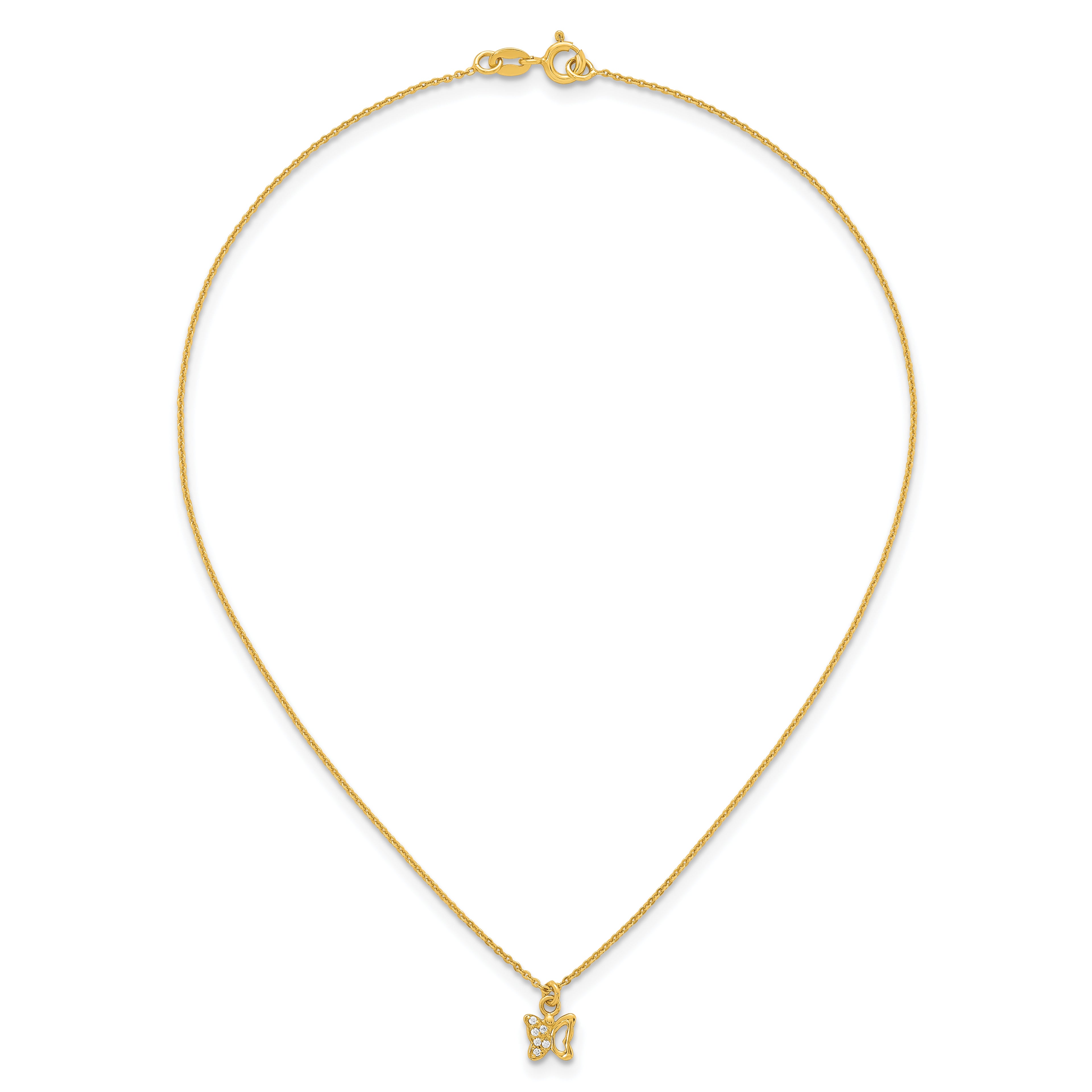 Sterling Silver Gold-tone White CZ Butterfly Childrens 14 inch Necklace and Post Earrings Set