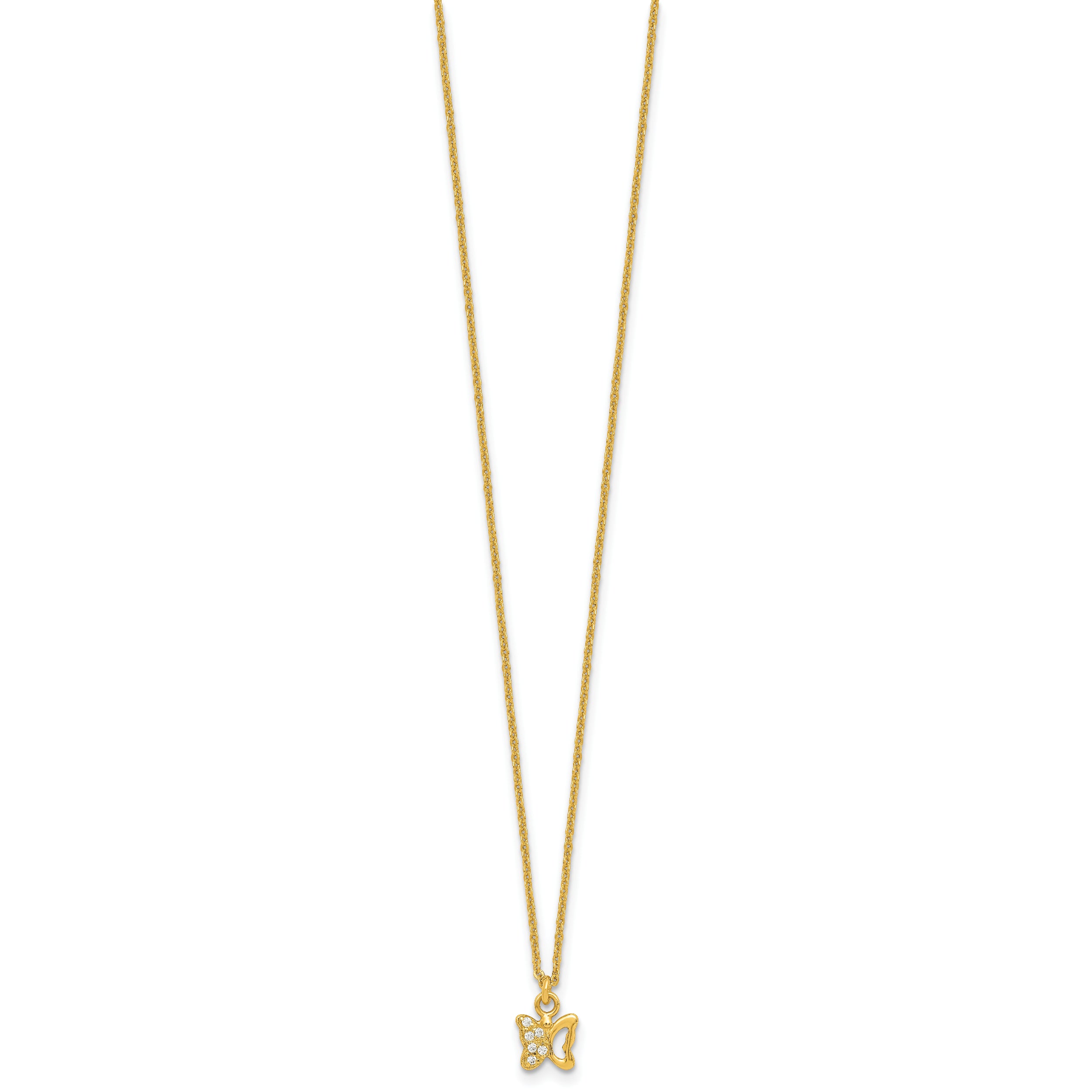 Sterling Silver Gold-tone White CZ Butterfly Childrens 14 inch Necklace and Post Earrings Set