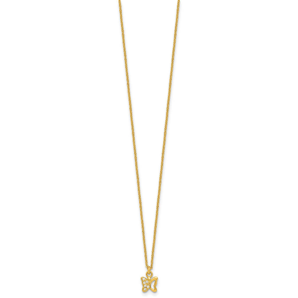 Sterling Silver Gold-tone White CZ Butterfly Childrens 14 inch Necklace and Post Earrings Set
