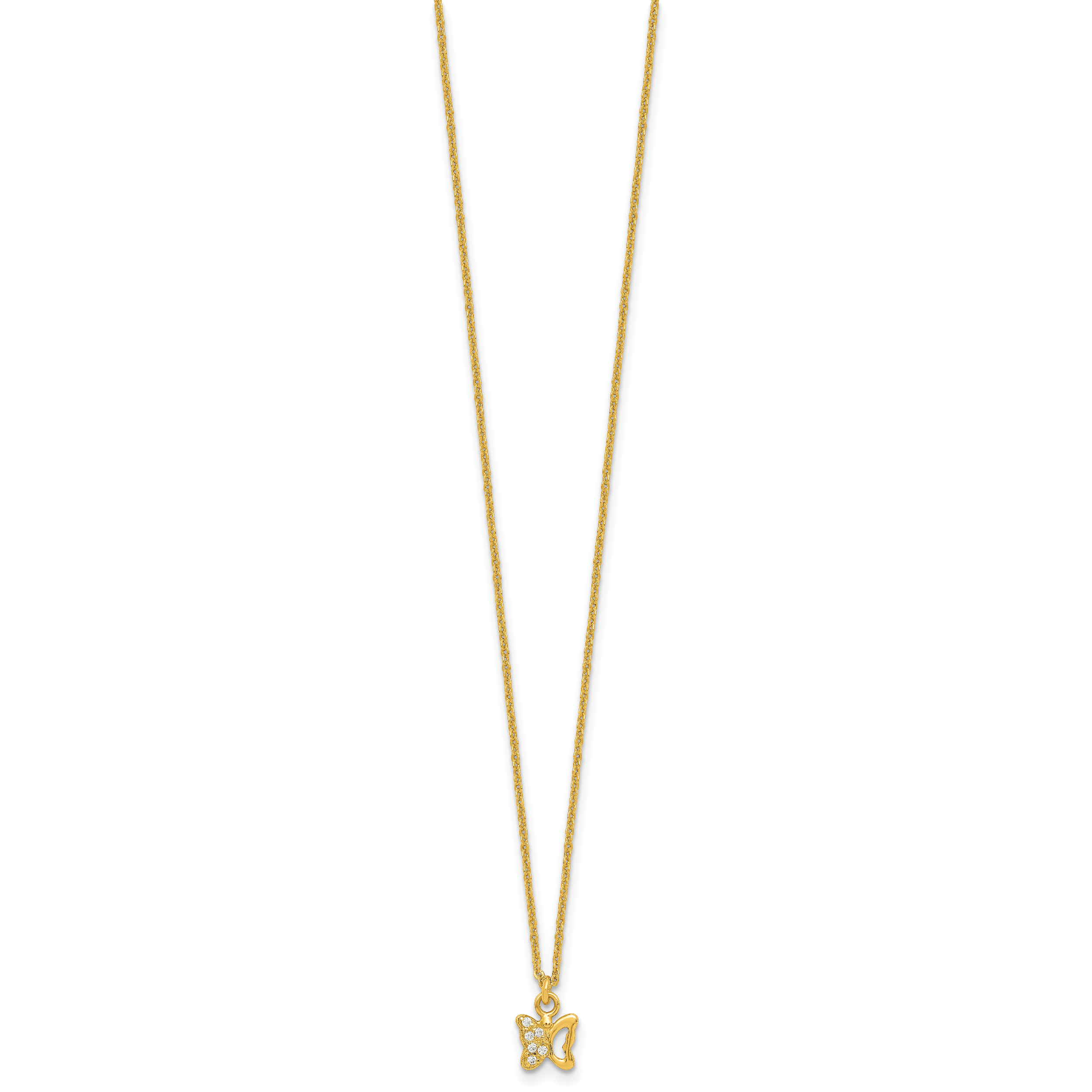 Sterling Silver Gold-tone White CZ Butterfly Childrens 14 inch Necklace and Post Earrings Set