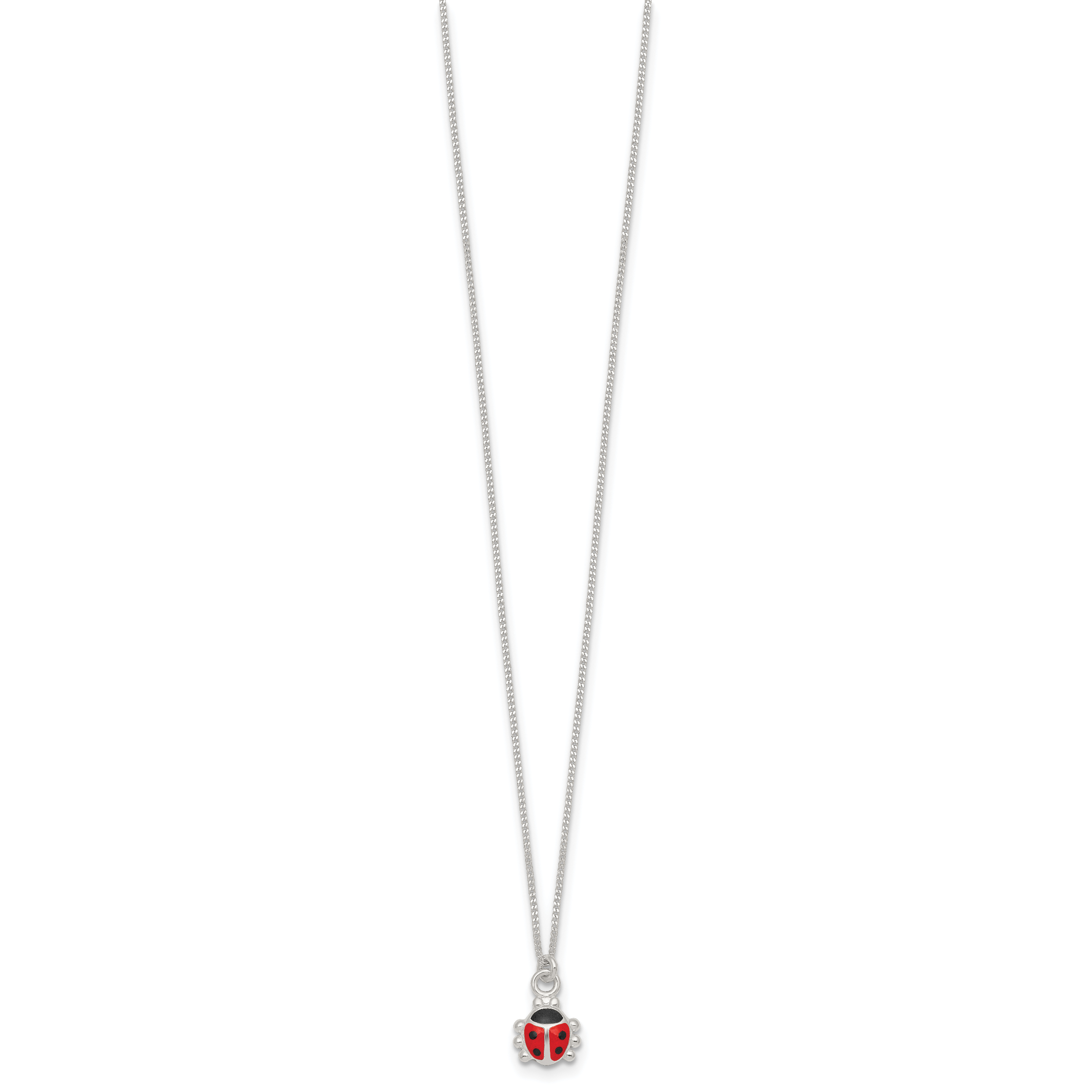 Sterling Silver Polished Red and Black Enameled Ladybug Childrens 14 inch Necklace and Post Earrings Set