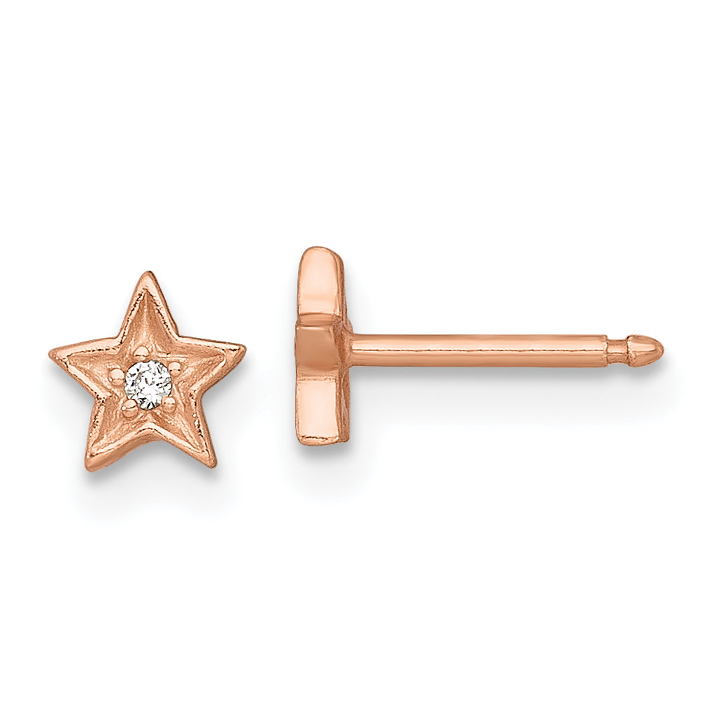 Sterling Silver Rose-tone White CZ Star Childrens 14 inch Necklace and Post Earrings Set