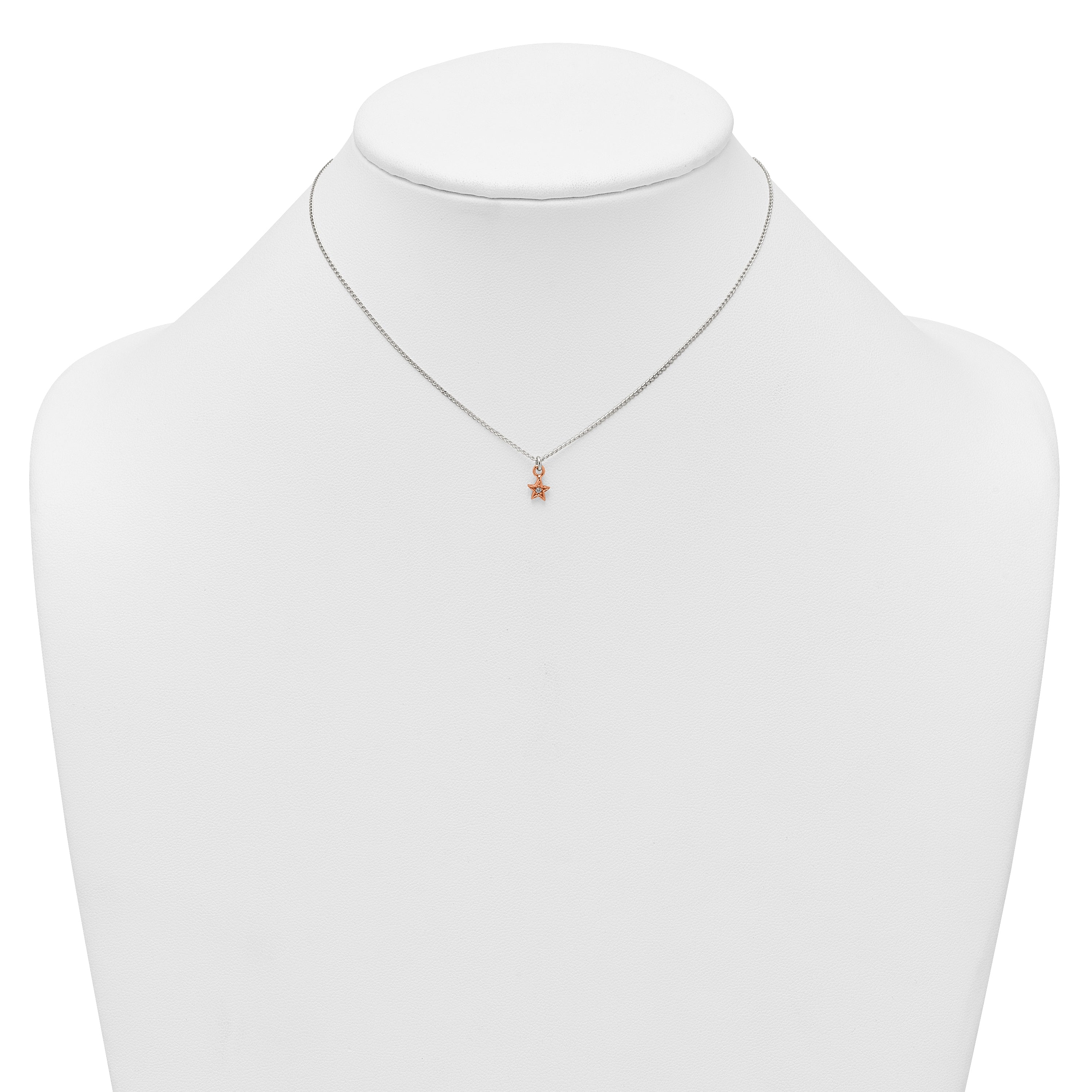 Sterling Silver Rose-tone White CZ Star Childrens 14 inch Necklace and Post Earrings Set