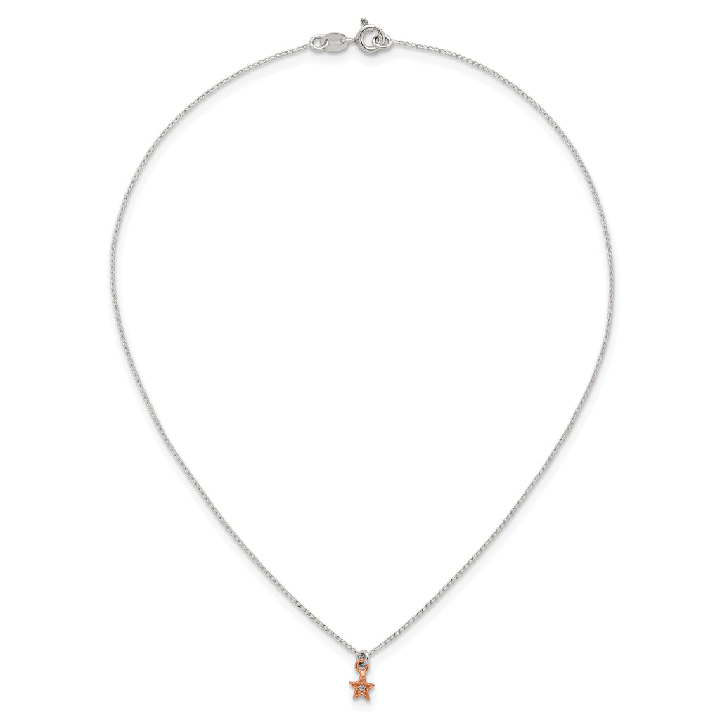 Sterling Silver Rose-tone White CZ Star Childrens 14 inch Necklace and Post Earrings Set