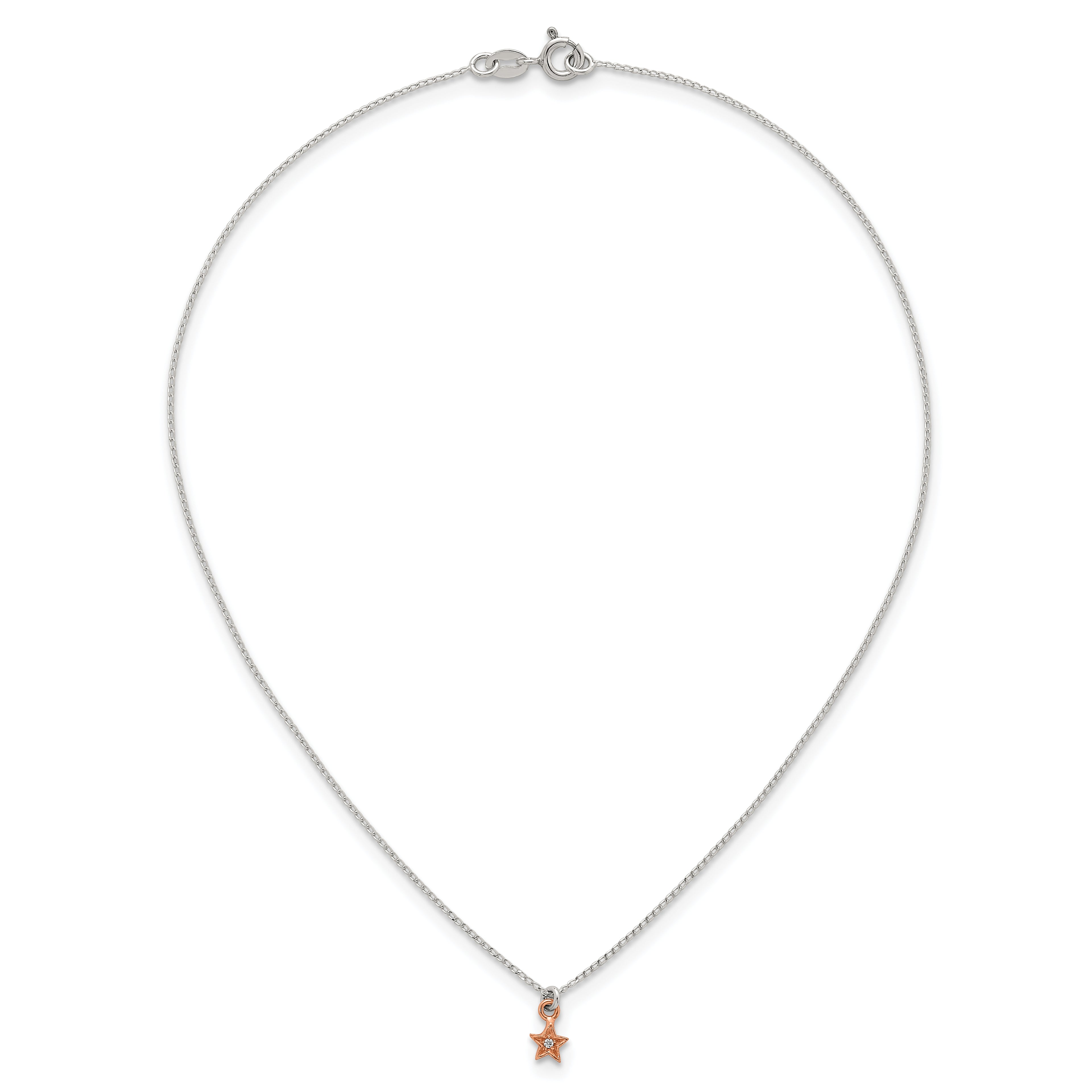 Sterling Silver Rose-tone White CZ Star Childrens 14 inch Necklace and Post Earrings Set