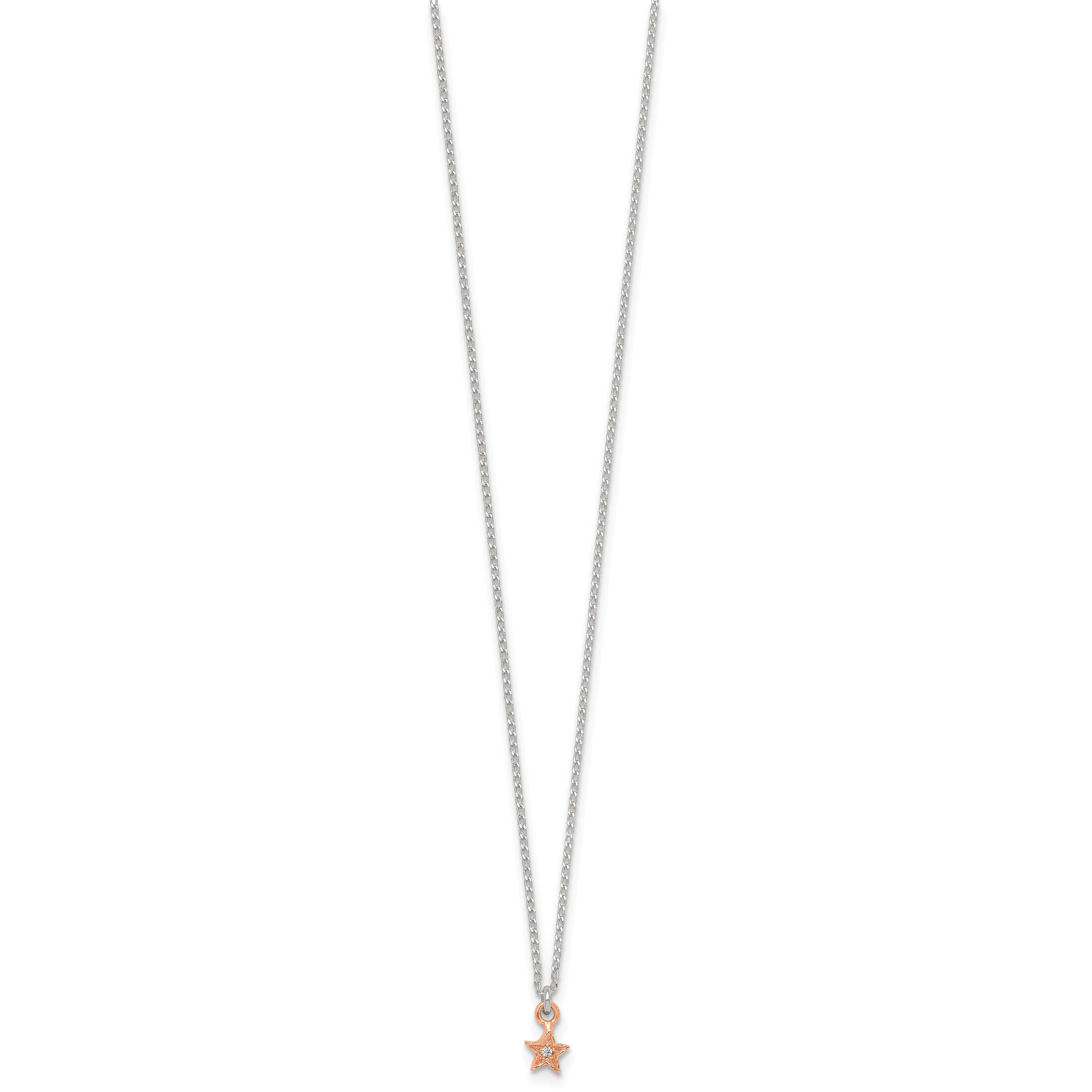 Sterling Silver Rose-tone White CZ Star Childrens 14 inch Necklace and Post Earrings Set