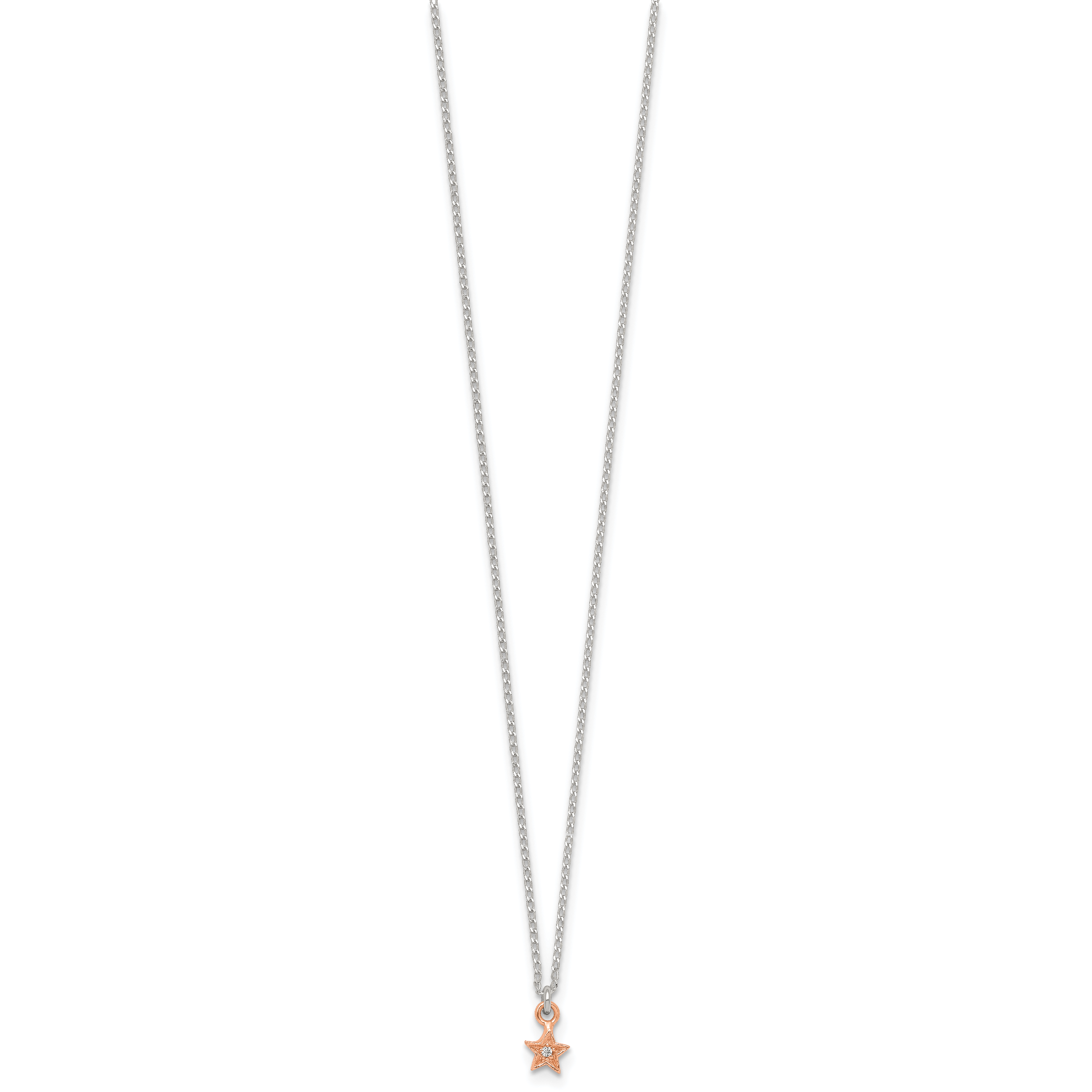 Sterling Silver Rose-tone White CZ Star Childrens 14 inch Necklace and Post Earrings Set
